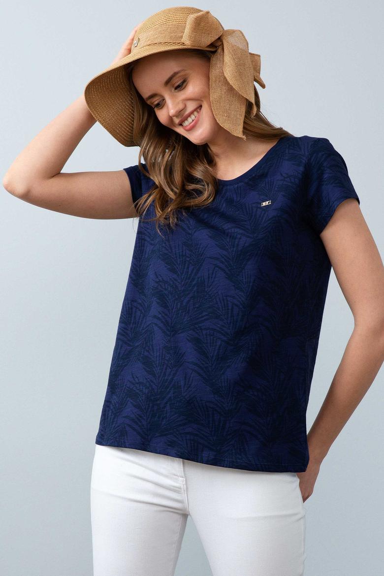 Kadın Lacivert Bisiklet Yaka T-Shirt