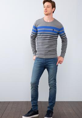 Erkek Gri Melanj Bisiklet Yaka Triko Kazak - 50205663016