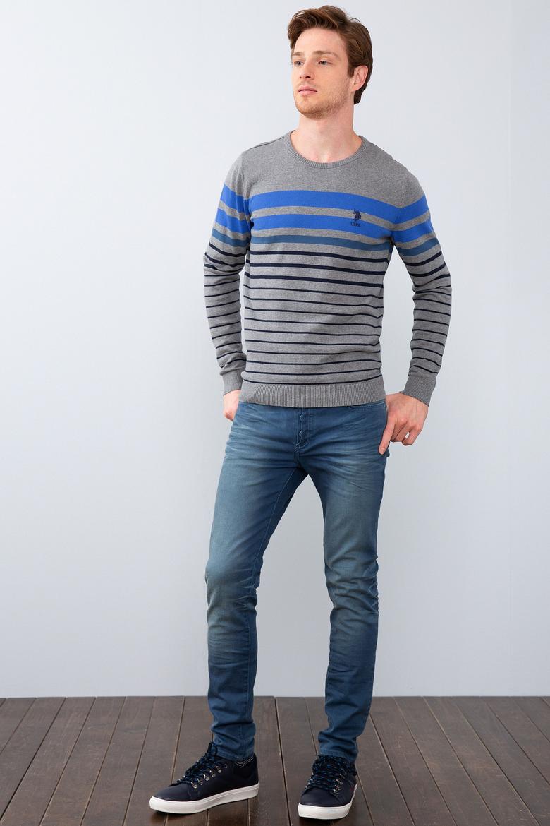 Erkek Gri Melanj Bisiklet Yaka Triko Kazak - 50205663016