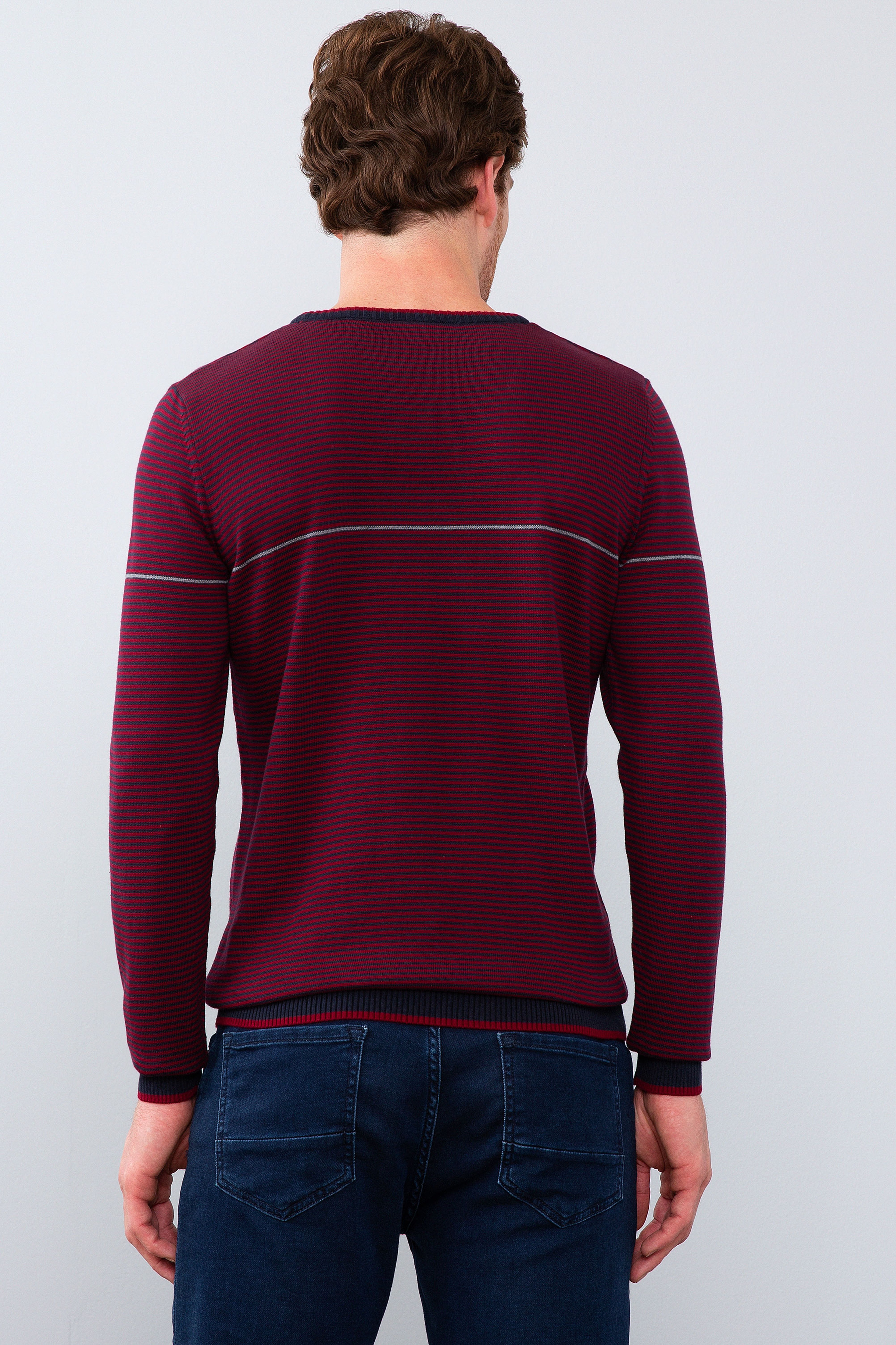 Erkek Bordo Bisiklet Yaka Triko Kazak - Image 3