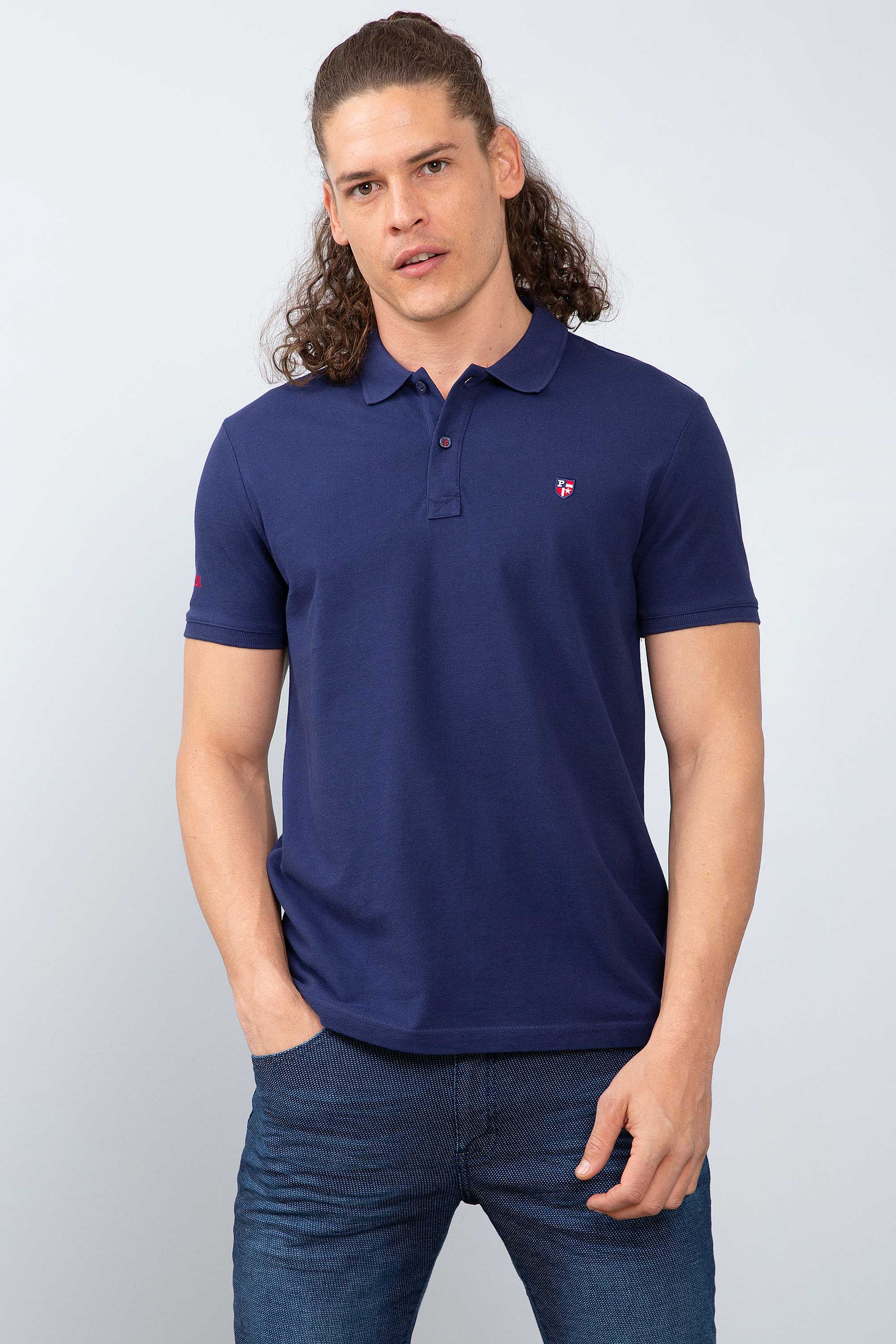 Erkek Lacivert Polo Yaka T-Shirt Basic - Image 1