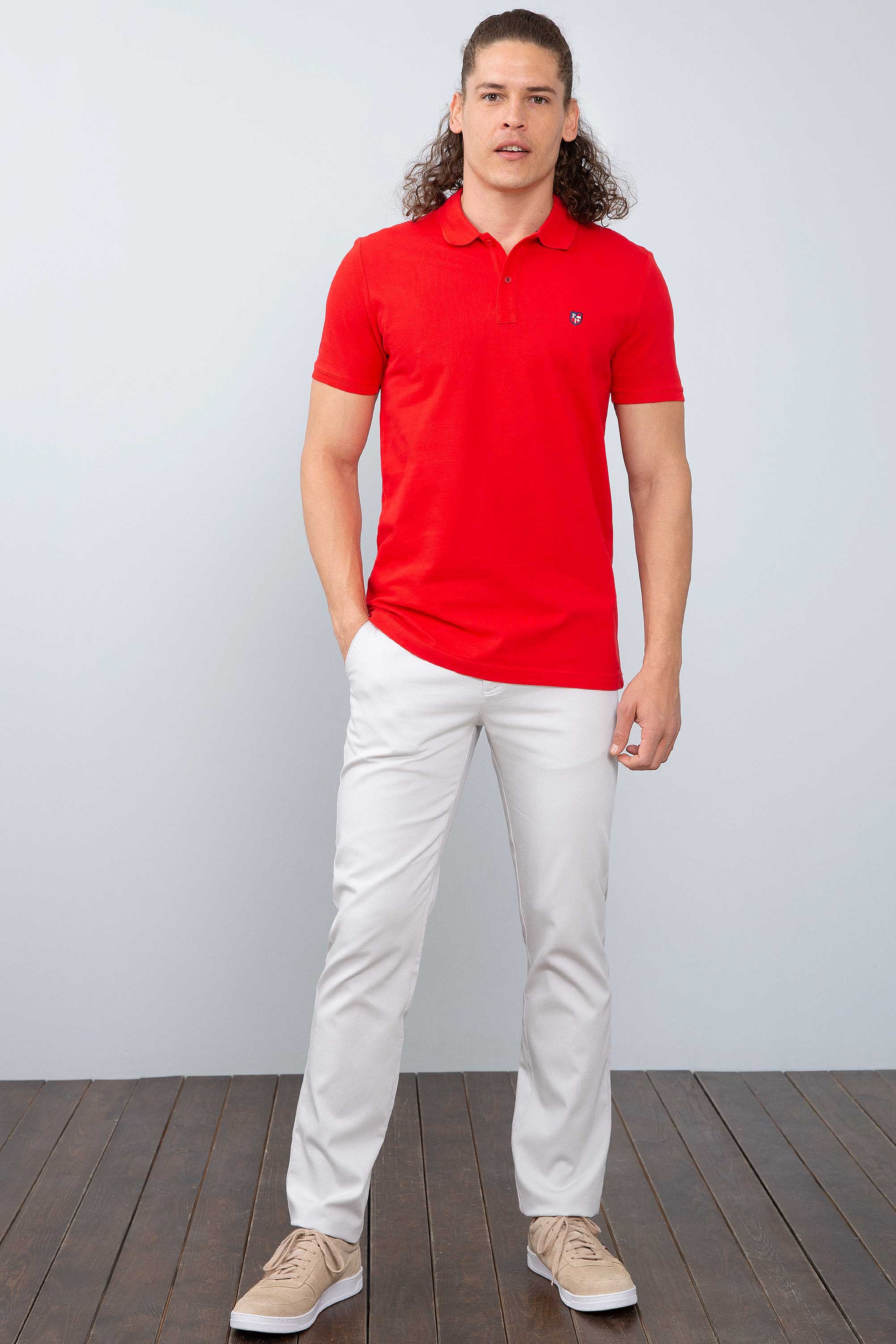 Erkek Kırmızı Polo Yaka T-Shirt Basic - Image 4