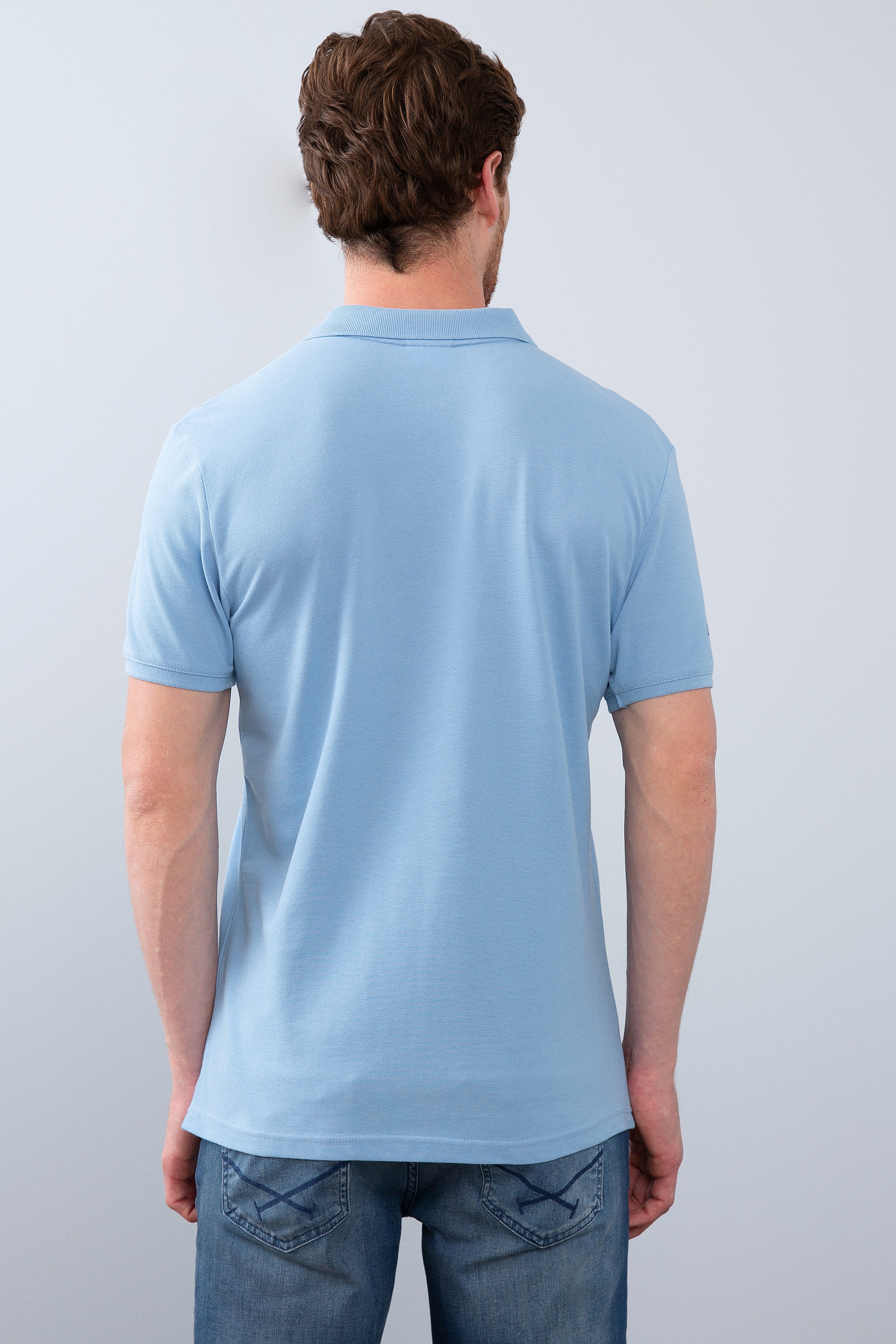 Erkek Mavi Polo Yaka T-Shirt Basic