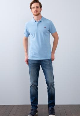 Erkek Mavi Polo Yaka T-Shirt Basic - 50206182089