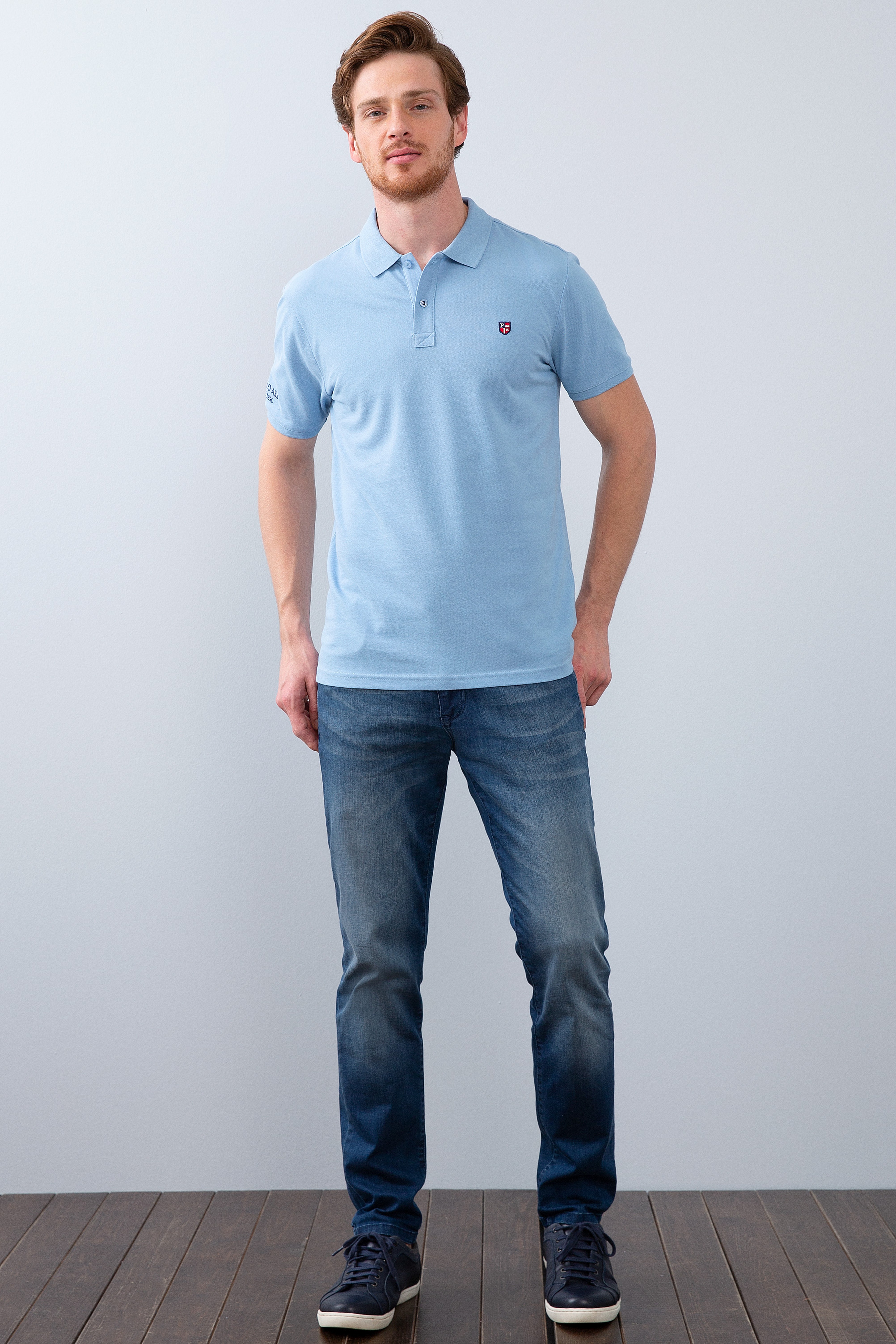 Erkek Mavi Polo Yaka T-Shirt Basic