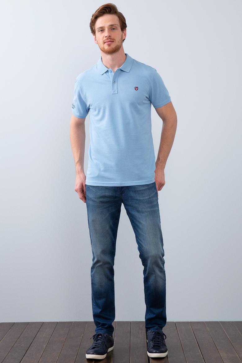 Erkek Mavi Polo Yaka T-Shirt Basic - 50206182089