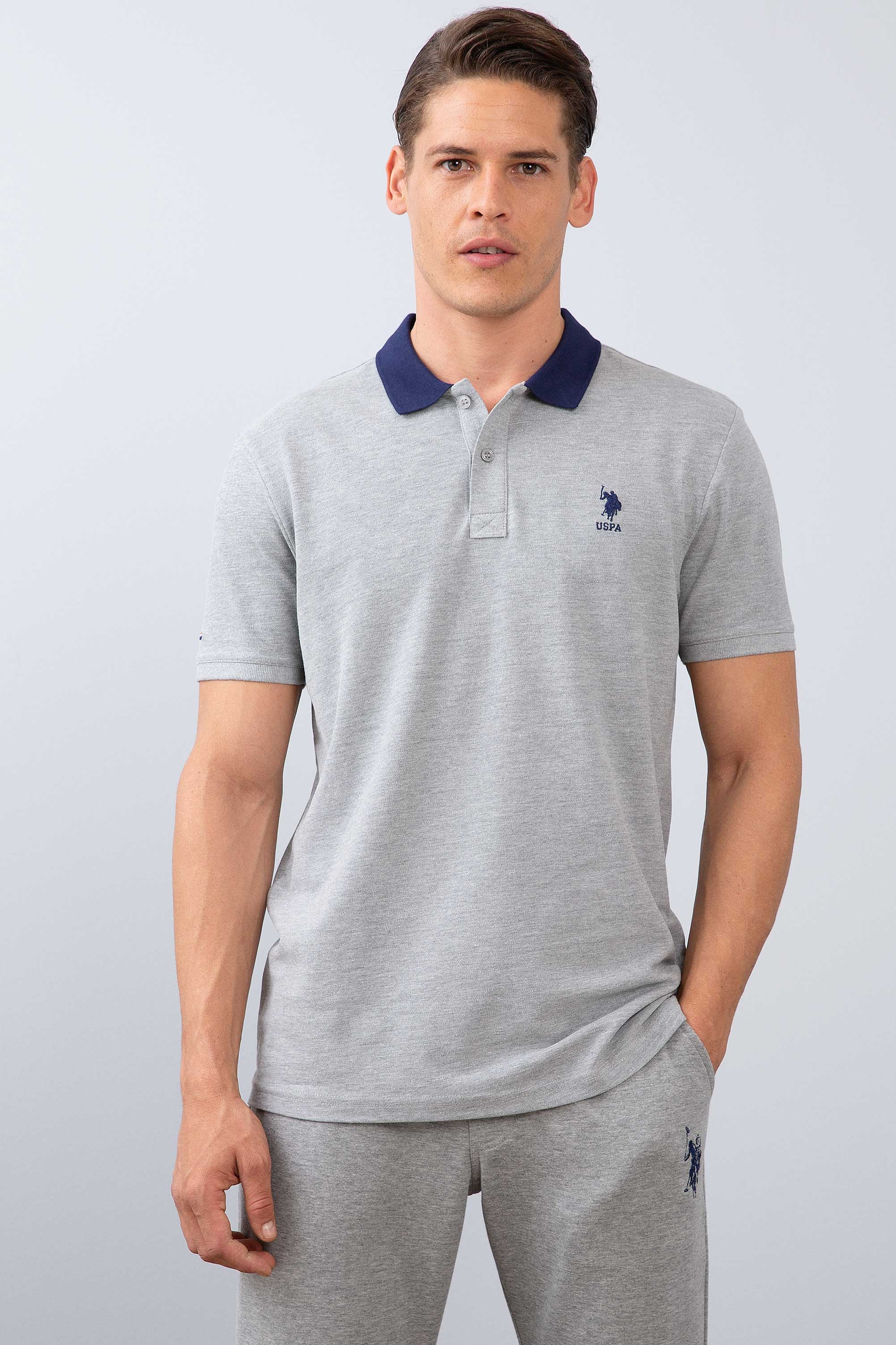 Erkek Gri Melanj Polo Yaka T-Shirt - Image 1