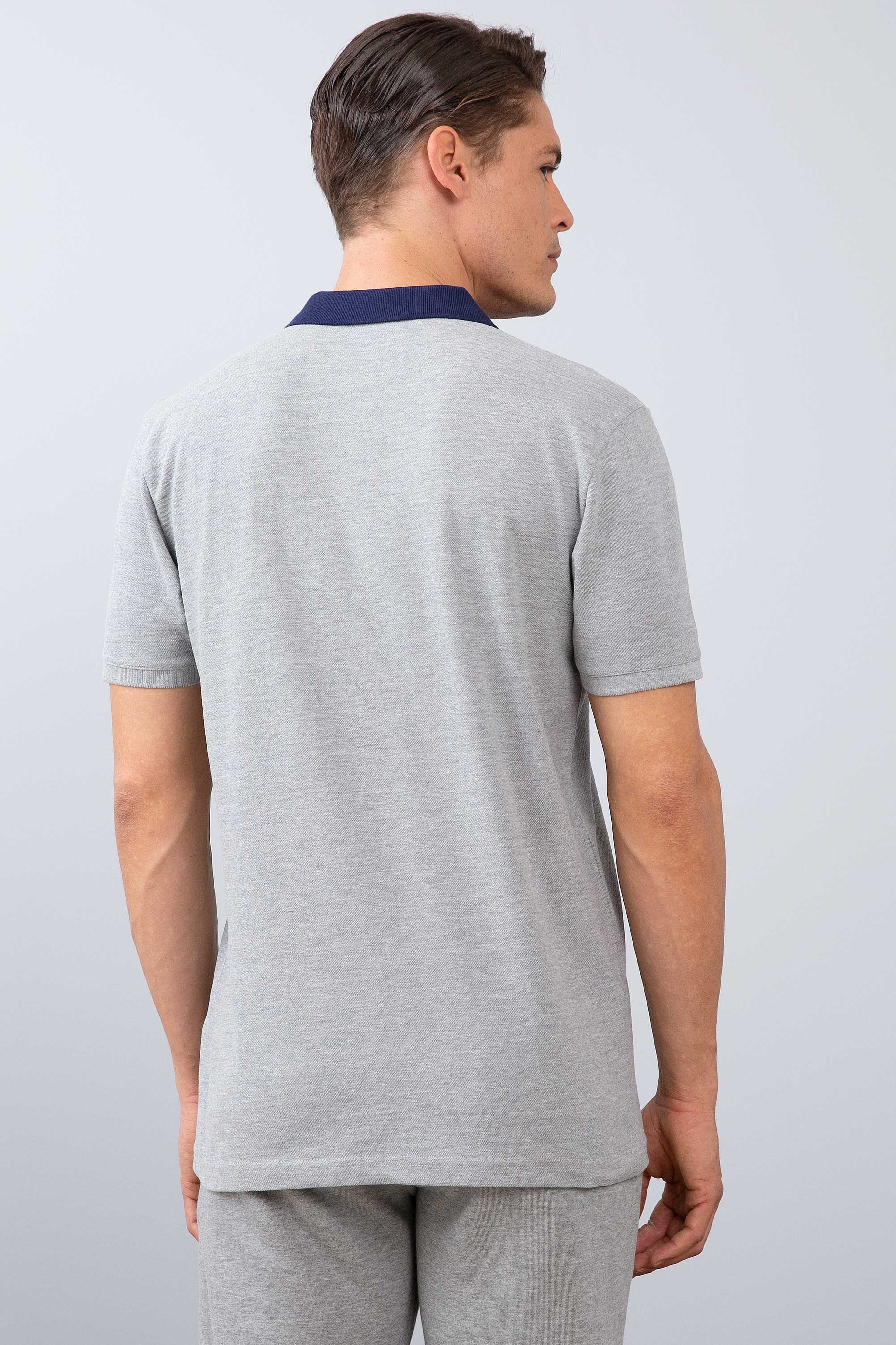Erkek Gri Melanj Polo Yaka T-Shirt - Image 3