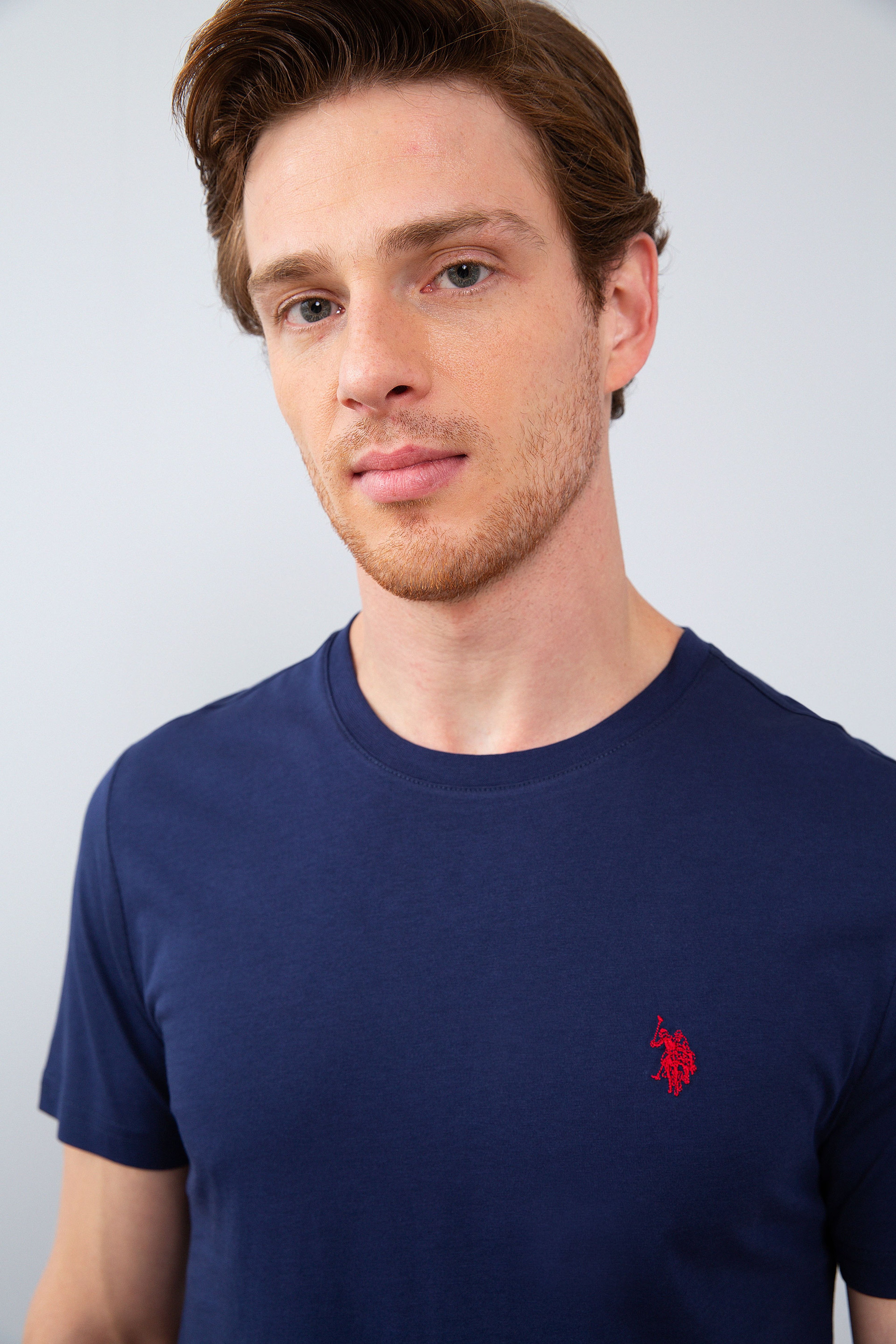 Erkek Lacivert Bisiklet Yaka T-Shirt Basic - Image 1