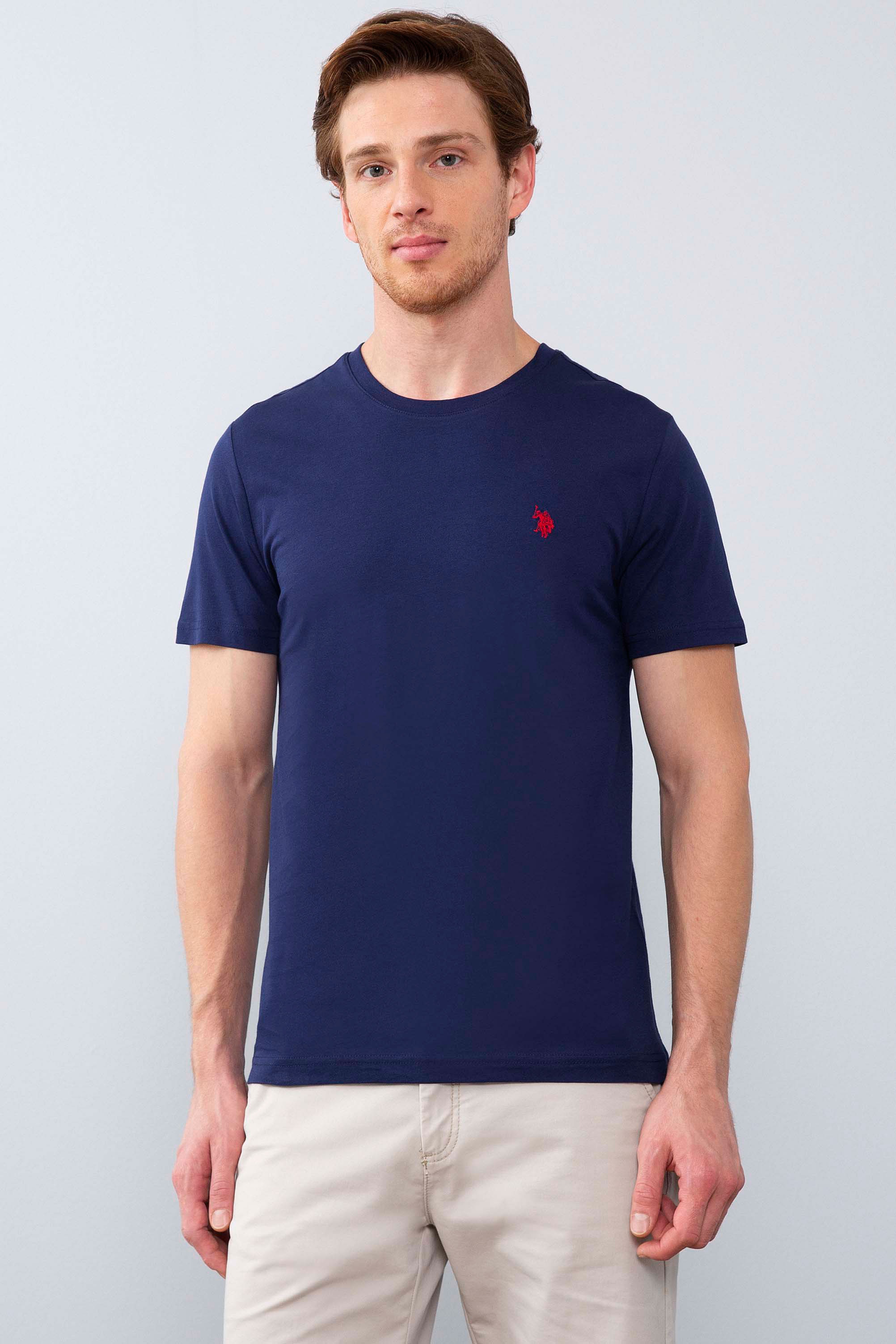 Erkek Lacivert Bisiklet Yaka T-Shirt Basic - Image 2
