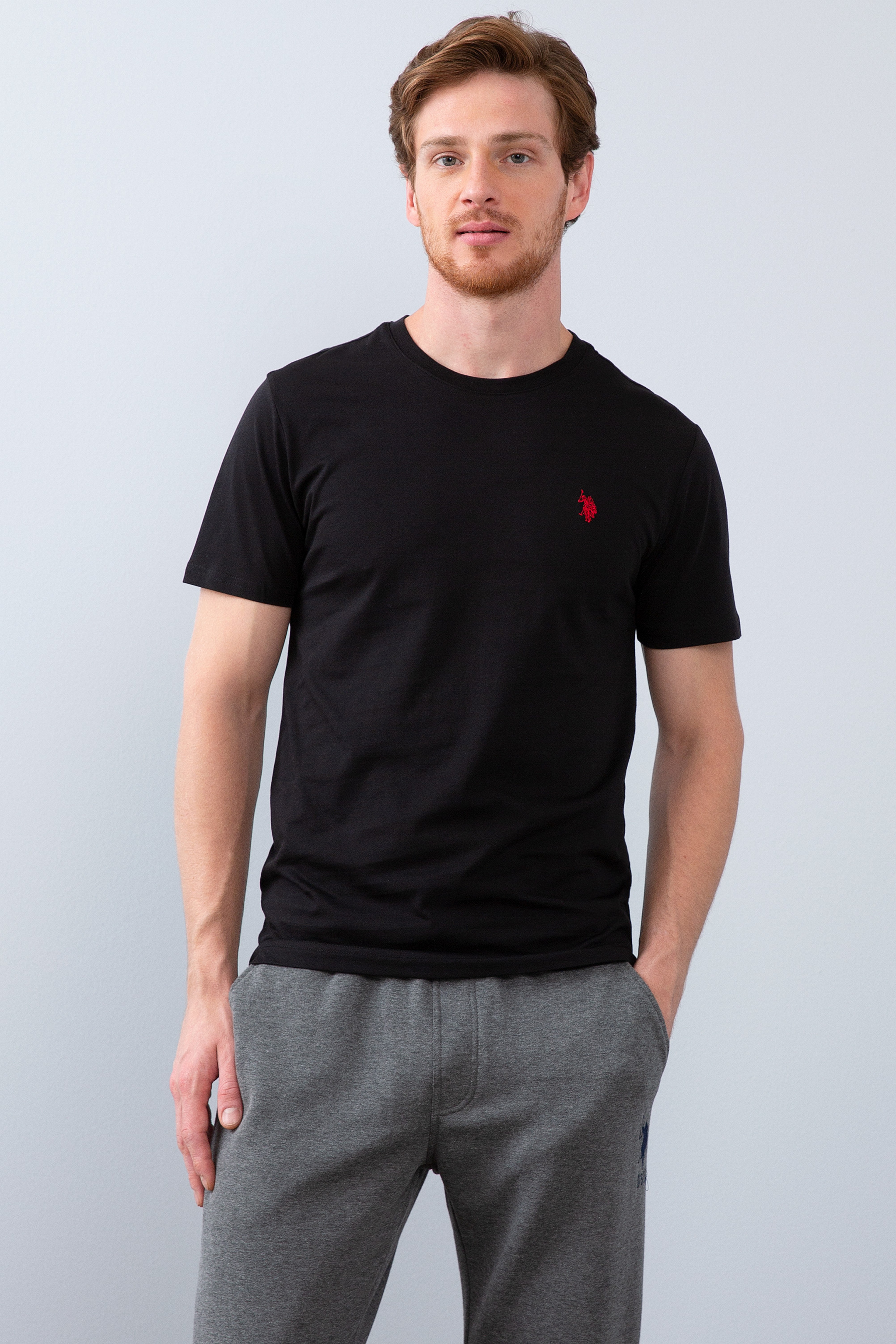 Erkek Siyah Bisiklet Yaka T-Shirt Basic - Image 1
