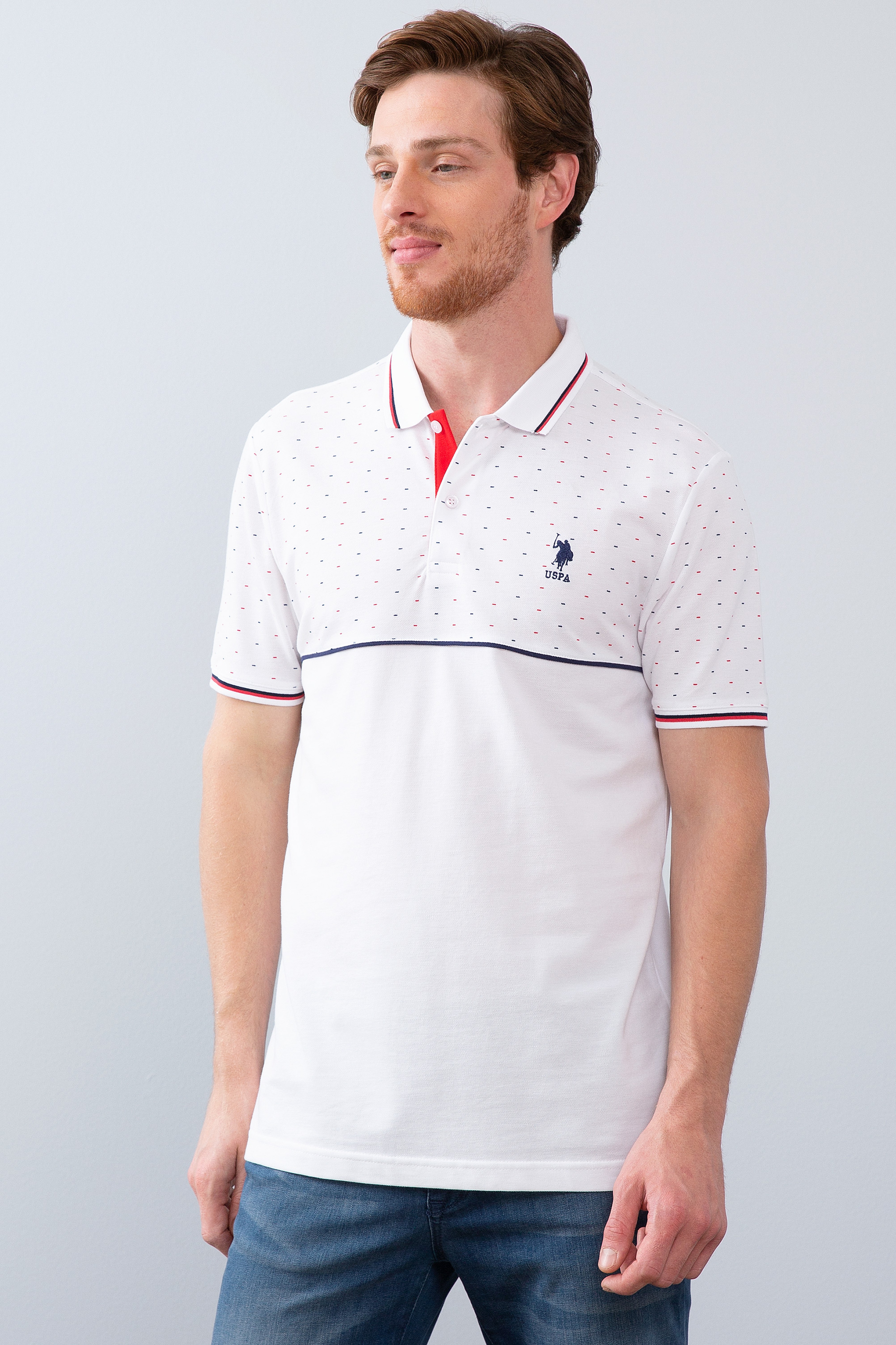 Erkek Beyaz Polo Yaka T-Shirt - Image 2