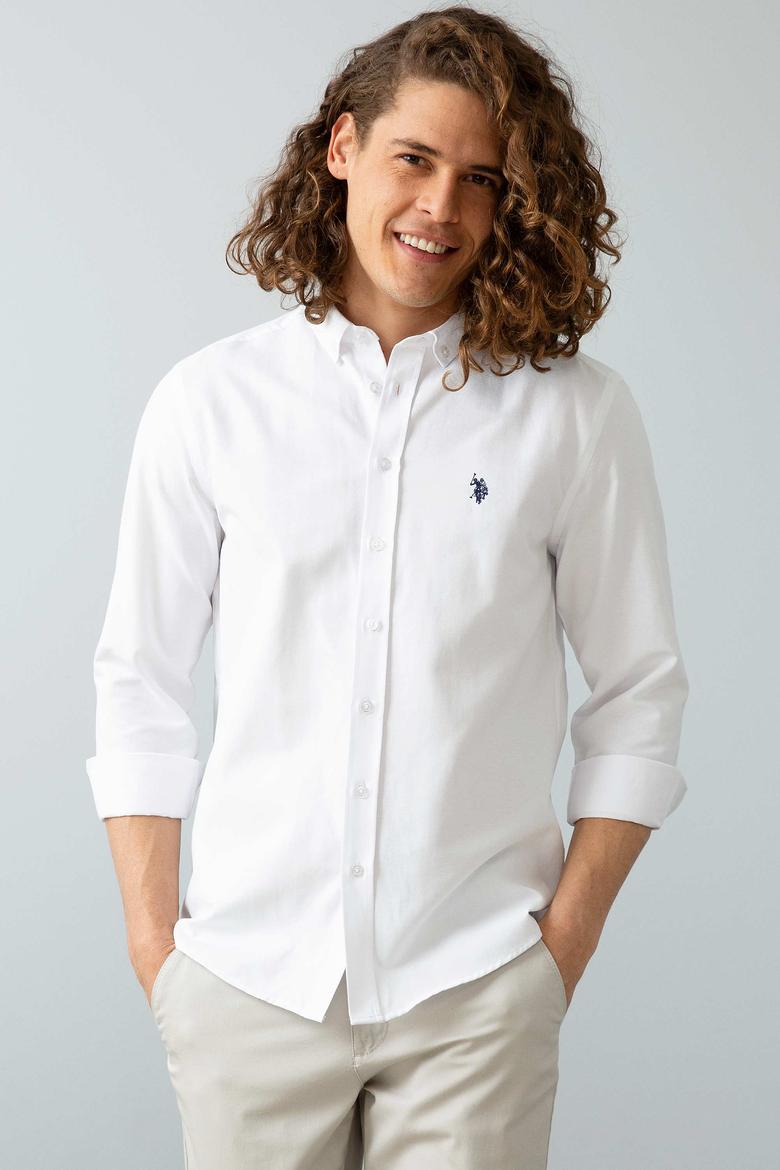Erkek Beyaz Gömlek Uzunkol Basic