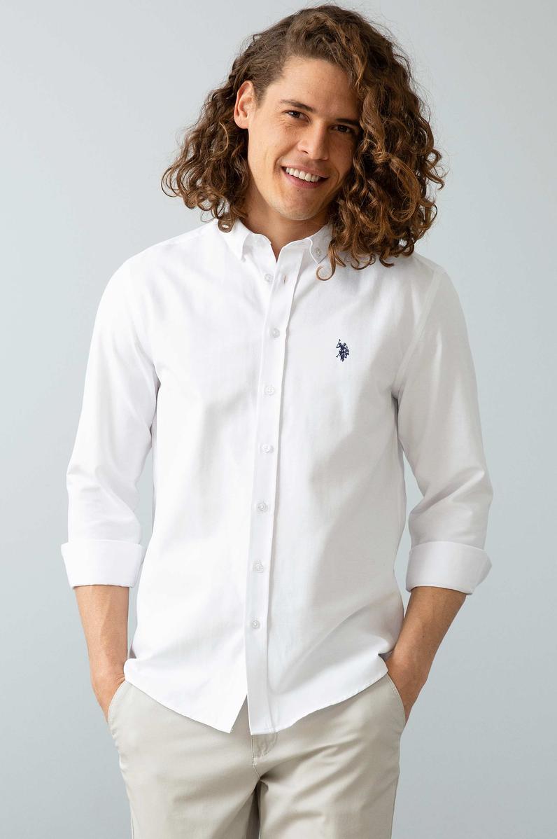 Erkek Beyaz Gömlek Uzunkol Basic