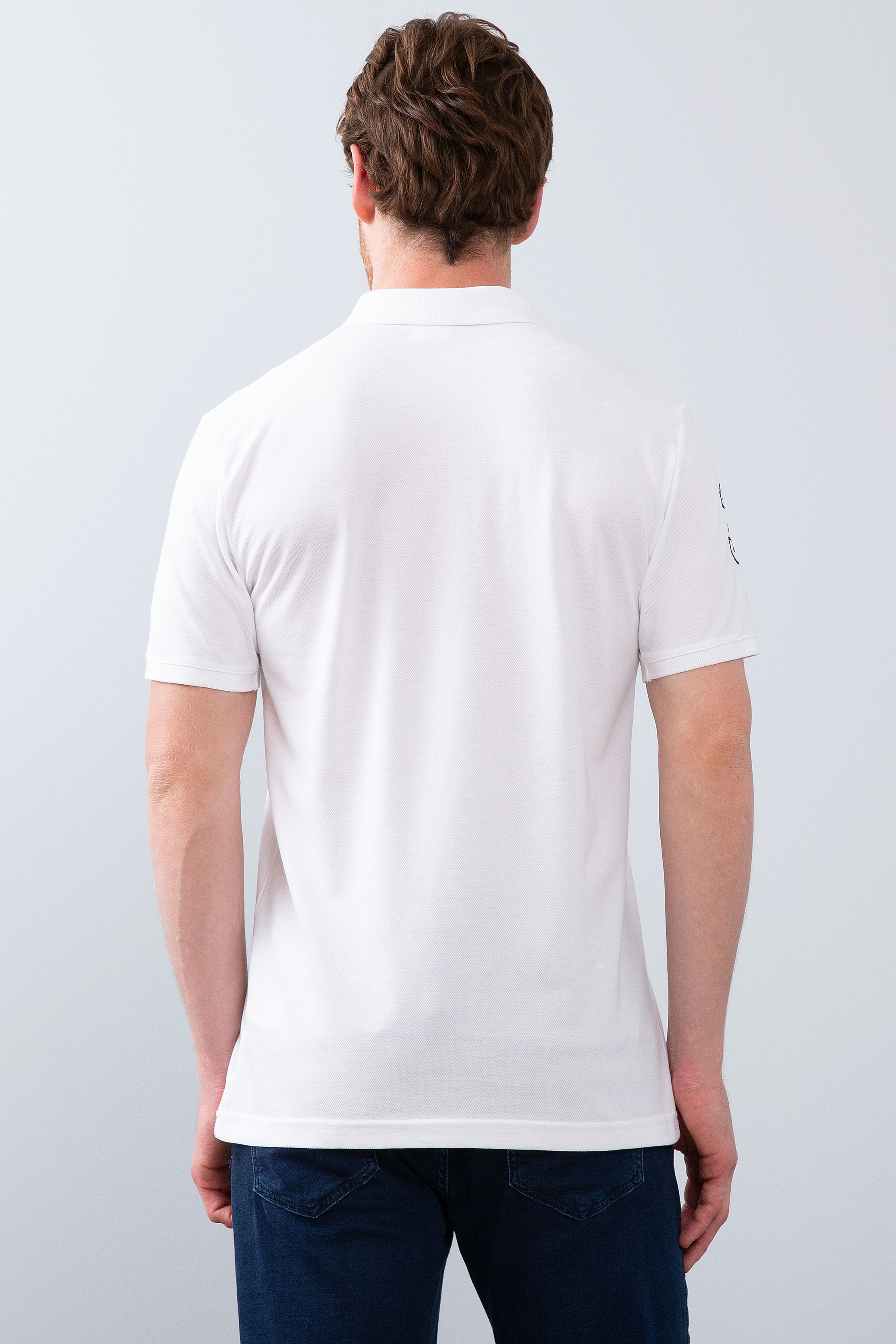 Erkek Beyaz Polo Yaka T-Shirt - Image 3