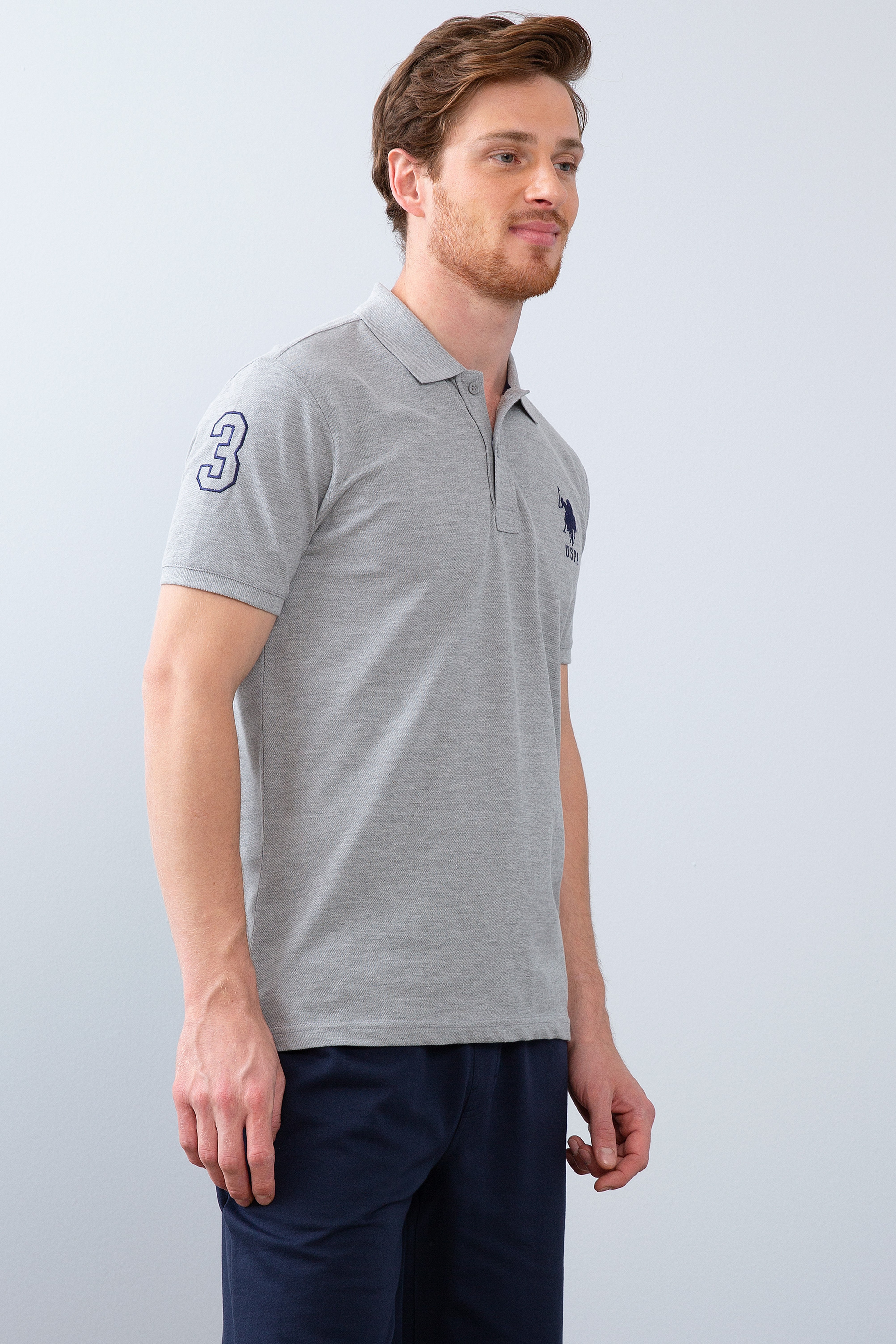 Erkek Gri Melanj Polo Yaka T-Shirt - Image 1