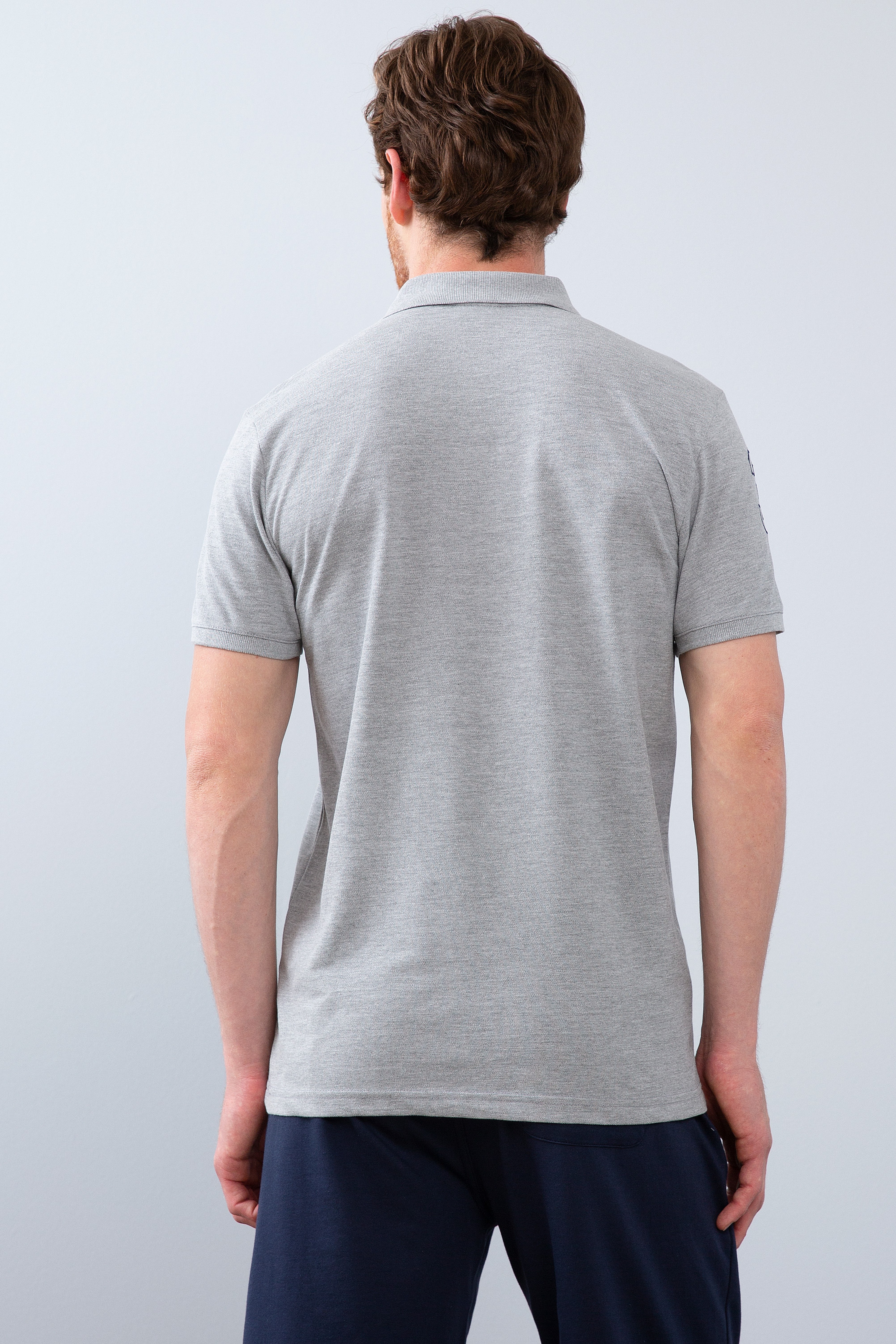Erkek Gri Melanj Polo Yaka T-Shirt - Image 3