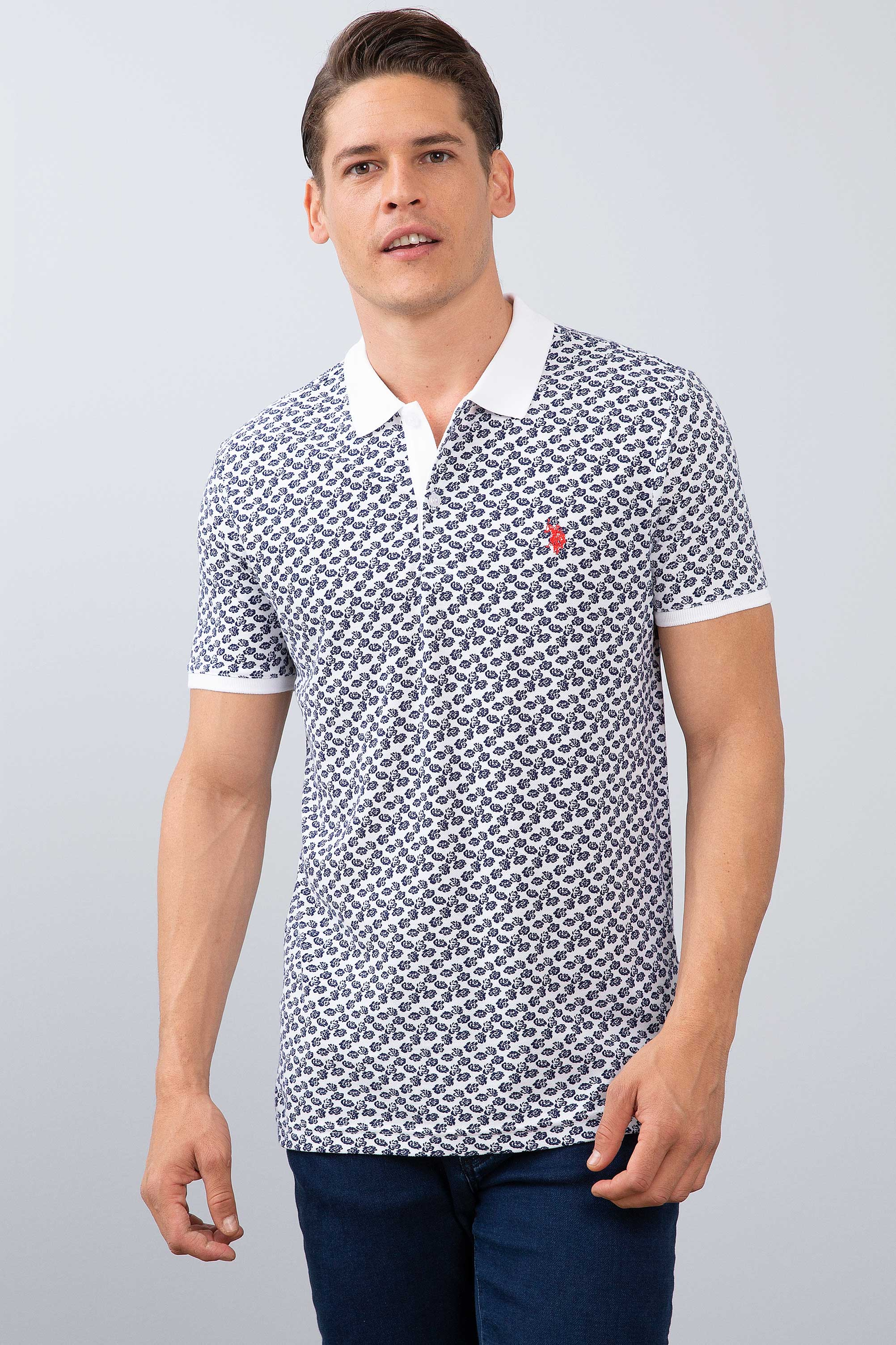 Erkek Beyaz Polo Yaka T-Shirt - Image 1