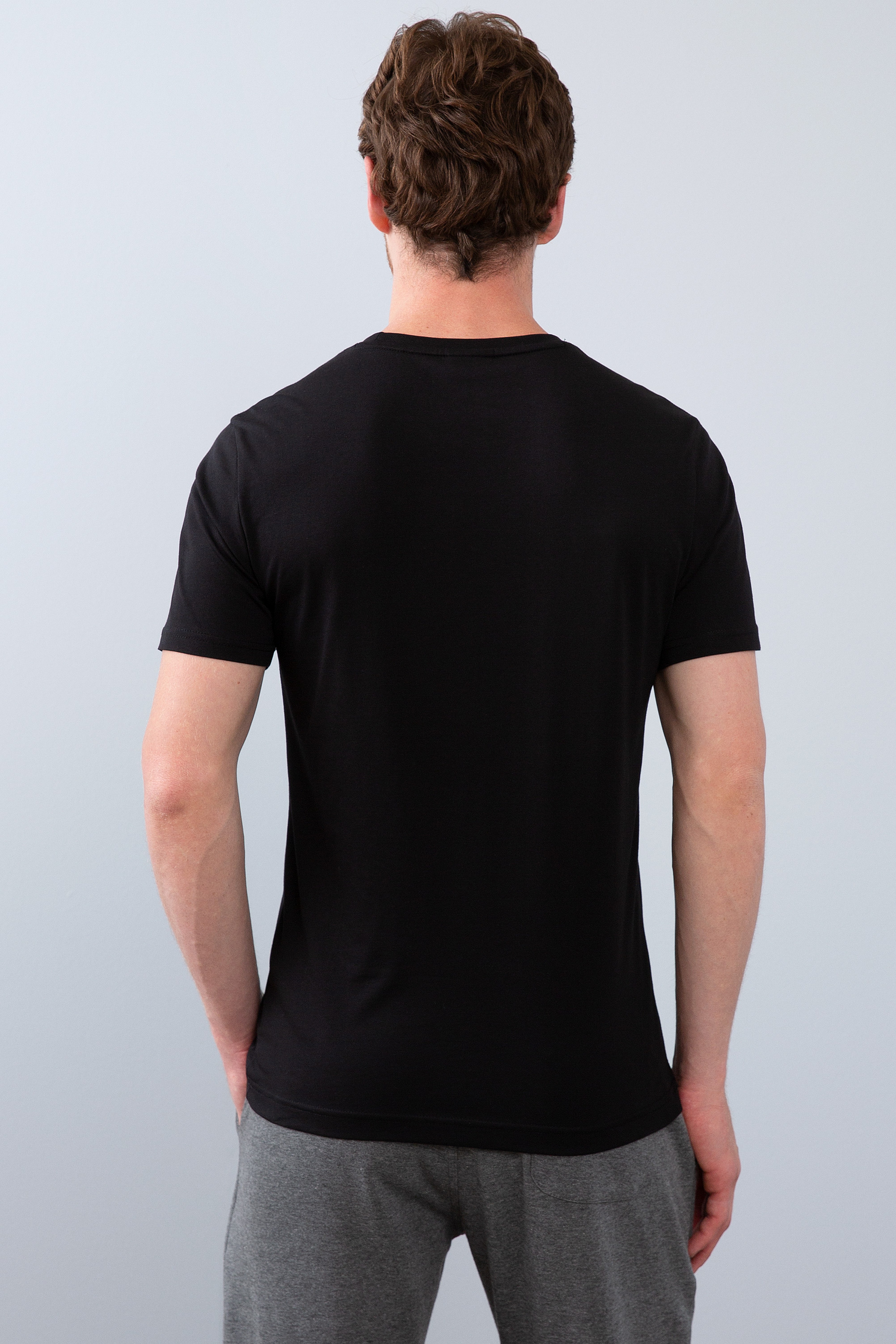 Erkek Siyah Bisiklet Yaka T-Shirt - Image 3
