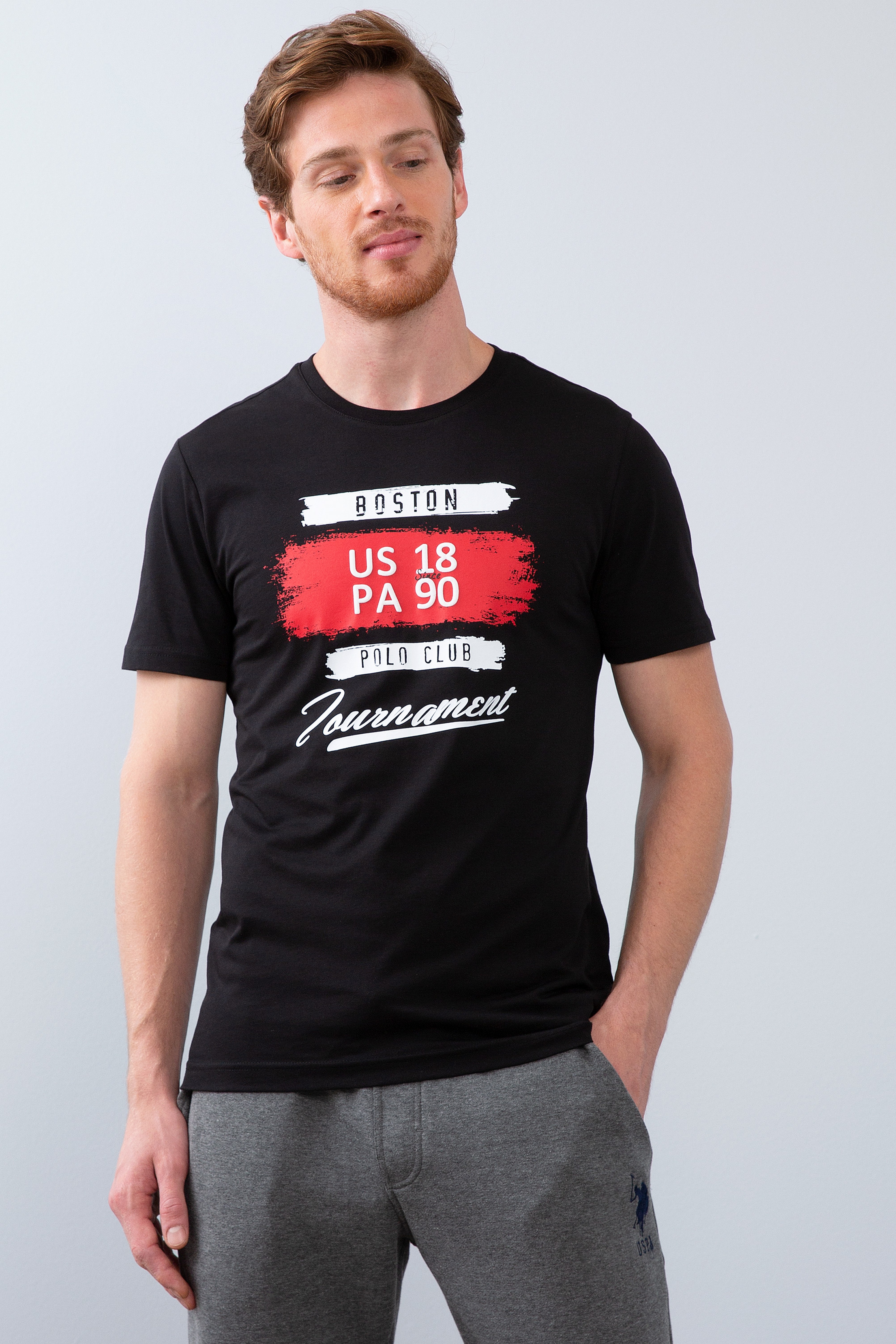 Erkek Siyah Bisiklet Yaka T-Shirt