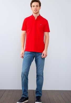 Erkek Kırmızı Hakim Yaka T-Shirt - 50206202026