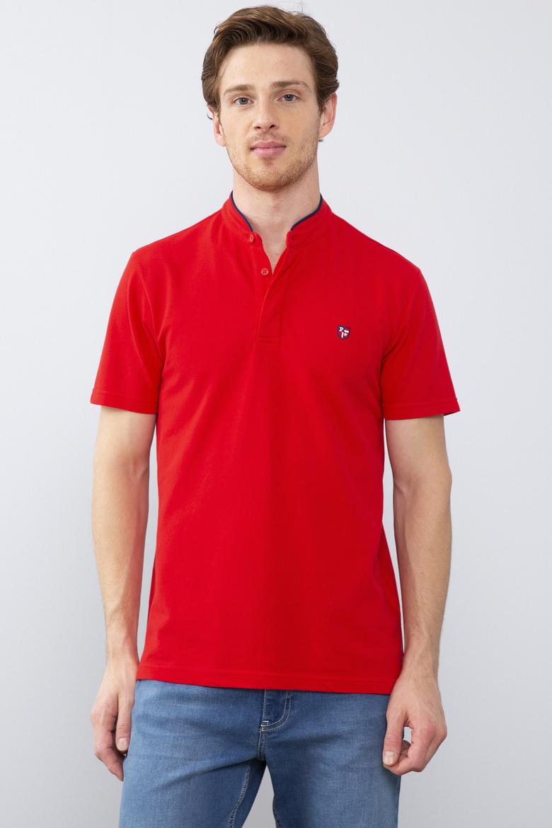 Erkek Kırmızı Hakim Yaka T-Shirt - 50206202026