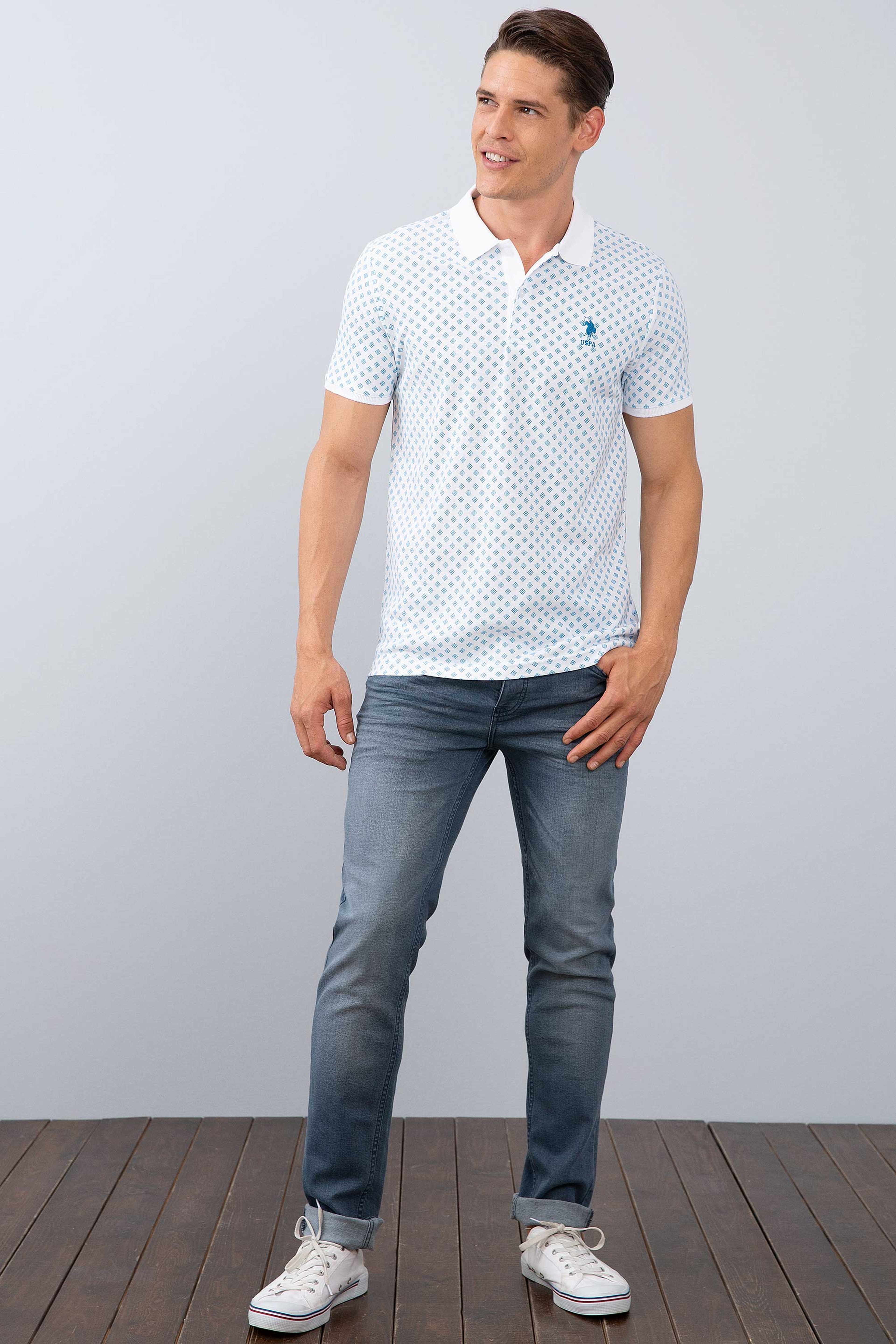 Erkek Beyaz Polo Yaka T-Shirt - Image 4