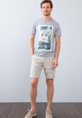 Erkek Gri Melanj Bisiklet Yaka T-Shirt - 50206214009