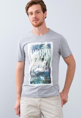 Erkek Gri Melanj Bisiklet Yaka T-Shirt - 50206214009