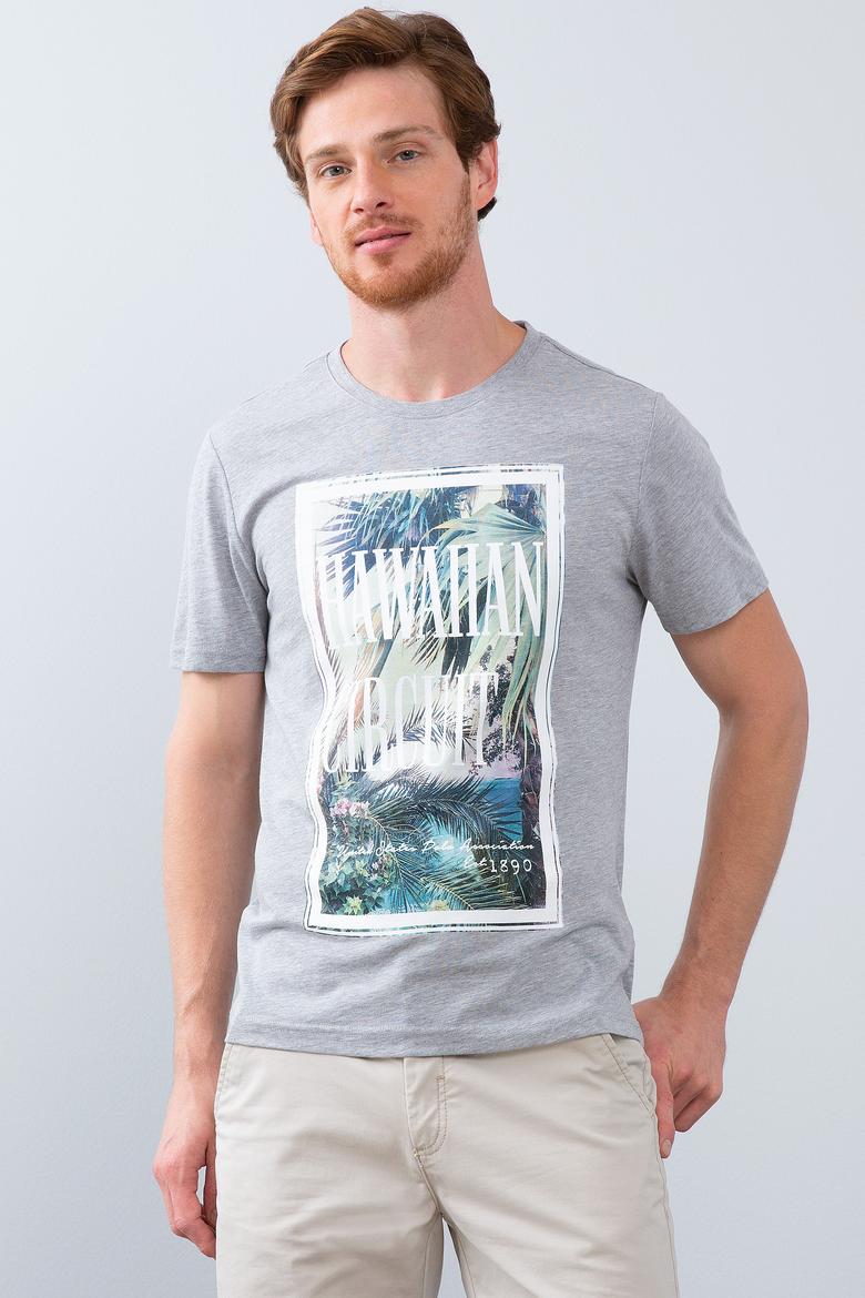 Erkek Gri Melanj Bisiklet Yaka T-Shirt