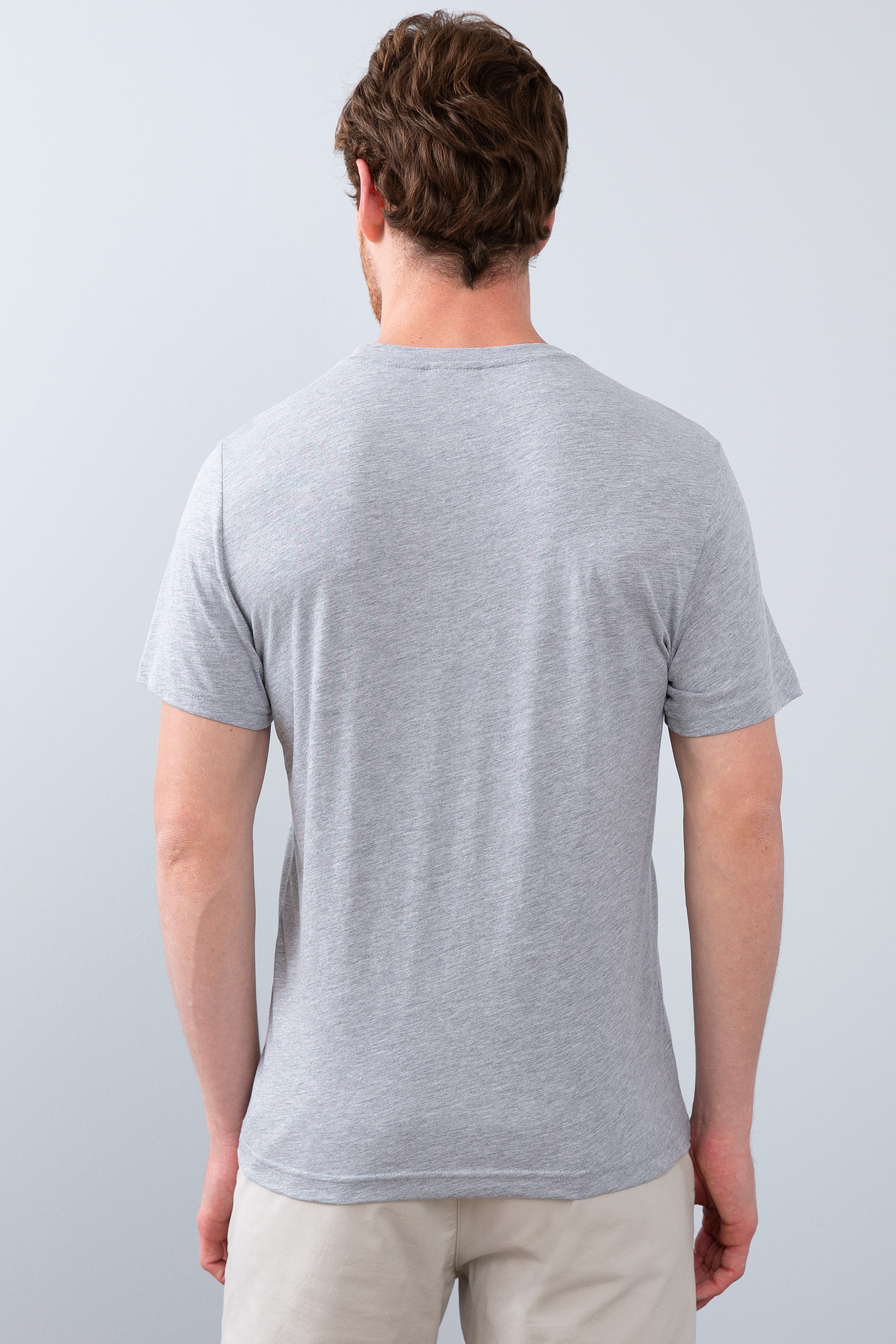Erkek Gri Melanj Bisiklet Yaka T-Shirt - Image 2