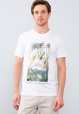 Erkek Beyaz Bisiklet Yaka T-Shirt - 50206214018