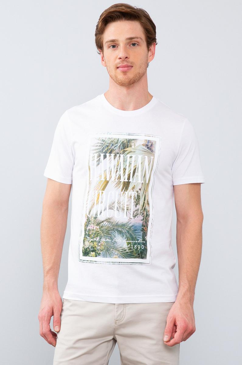 Erkek Beyaz Bisiklet Yaka T-Shirt