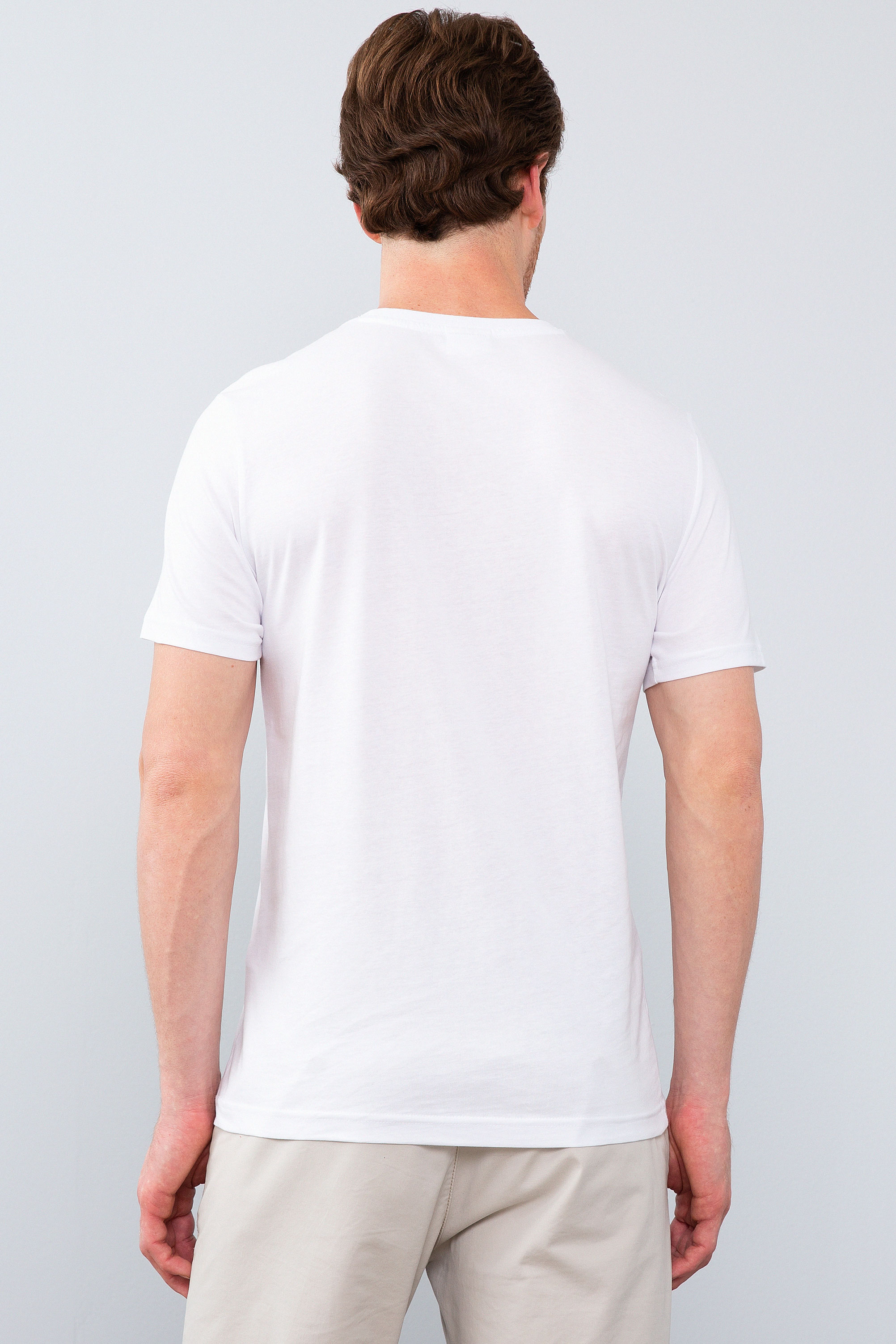 Erkek Beyaz Bisiklet Yaka T-Shirt - Image 3