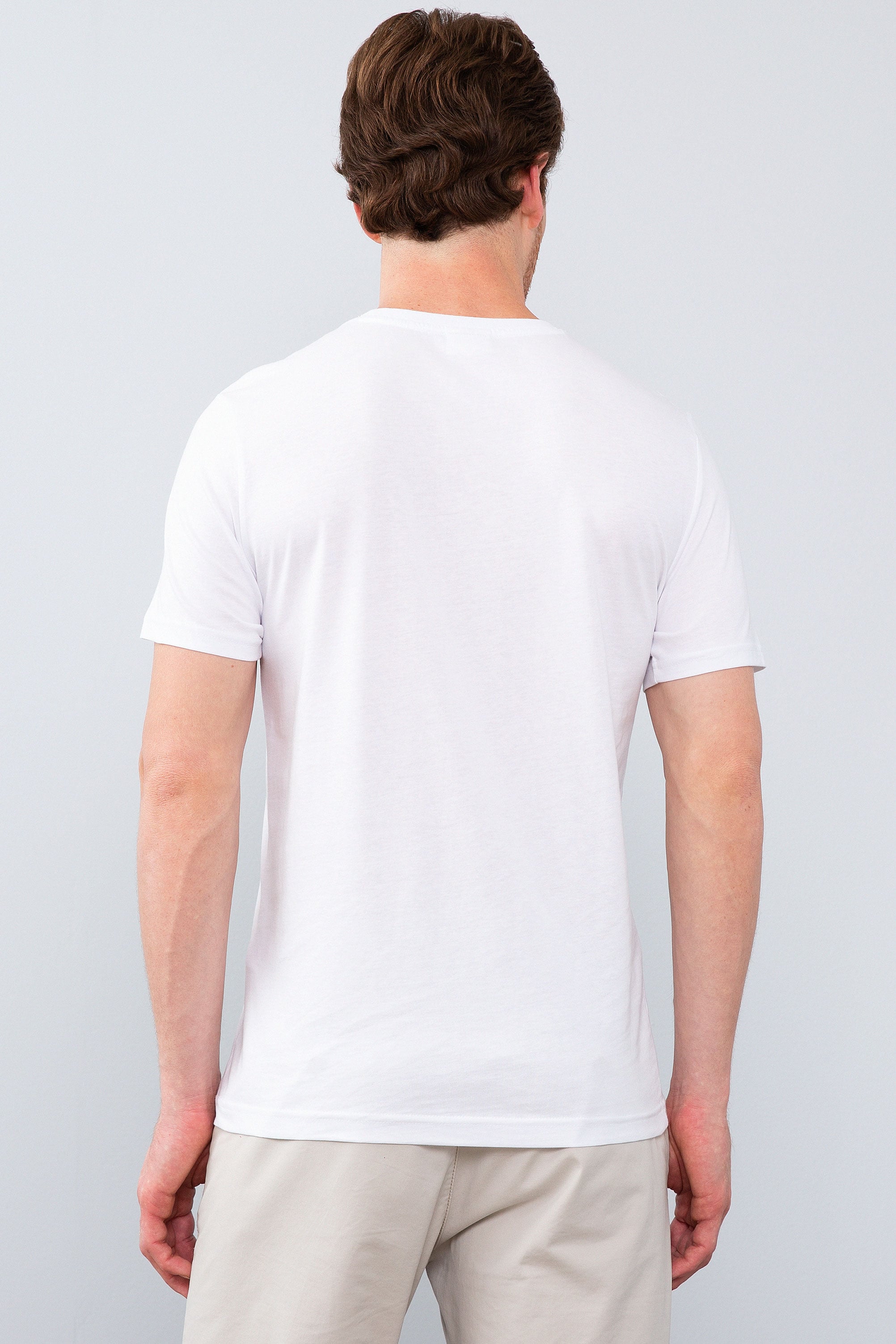 Erkek Beyaz Bisiklet Yaka T-Shirt