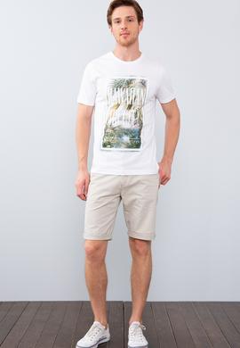 Erkek Beyaz Bisiklet Yaka T-Shirt - 50206214018