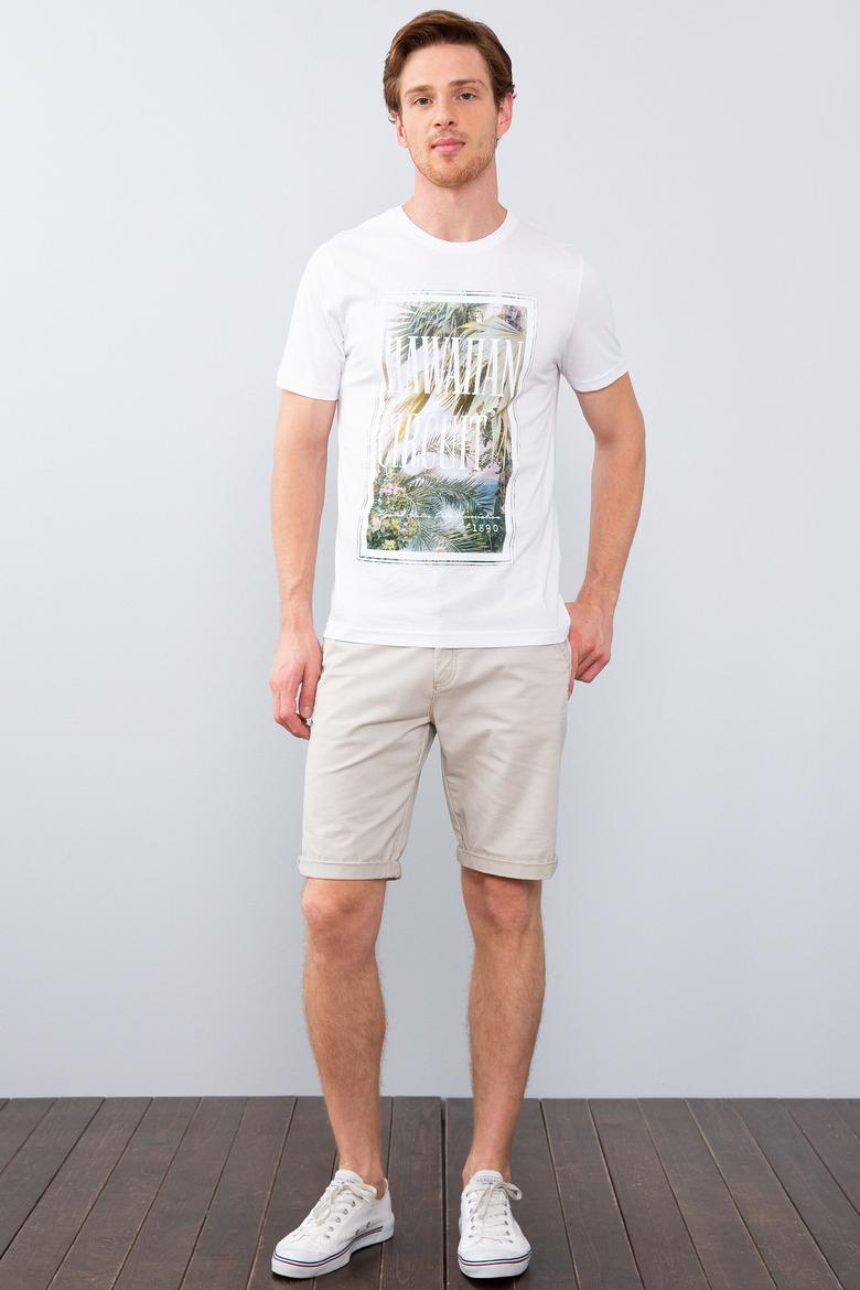 Erkek Beyaz Bisiklet Yaka T-Shirt - 50206214018