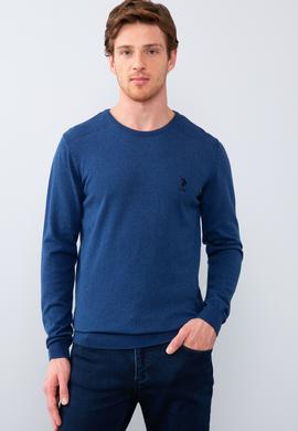 Erkek İndigo Bisiklet Yaka Basic Triko Kazak - 50206752010