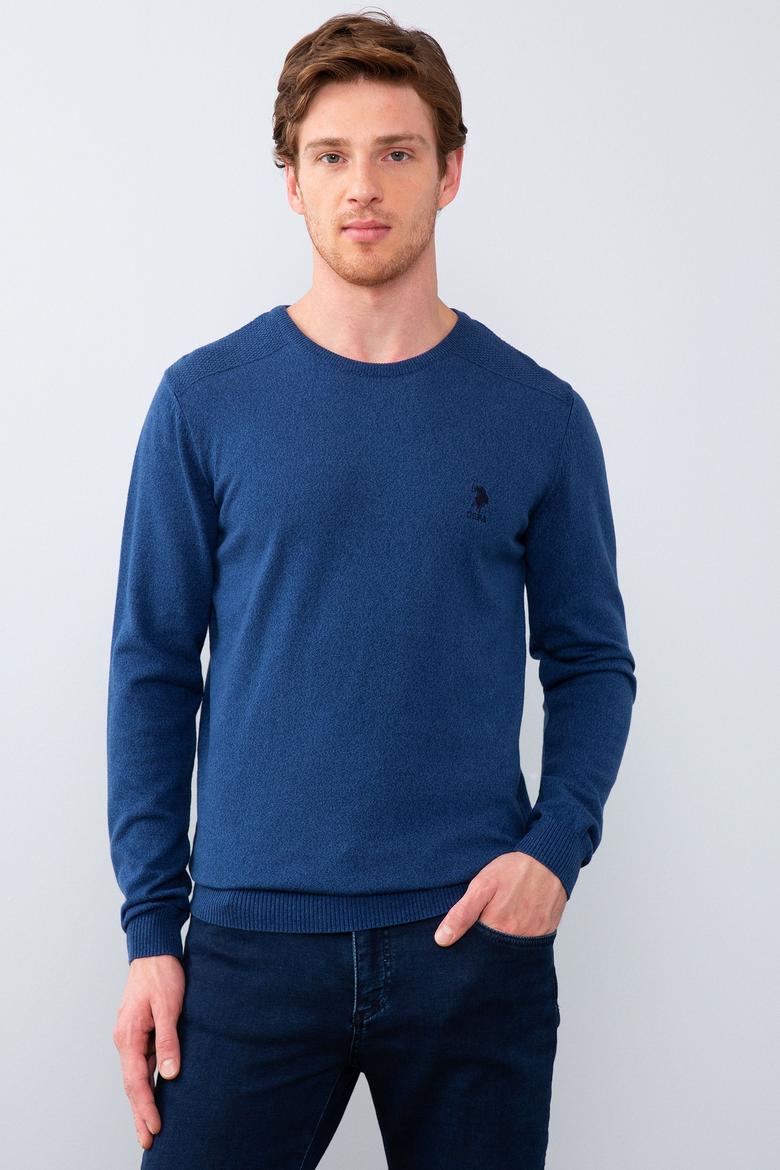 Erkek İndigo Bisiklet Yaka Basic Triko Kazak - 50206752010