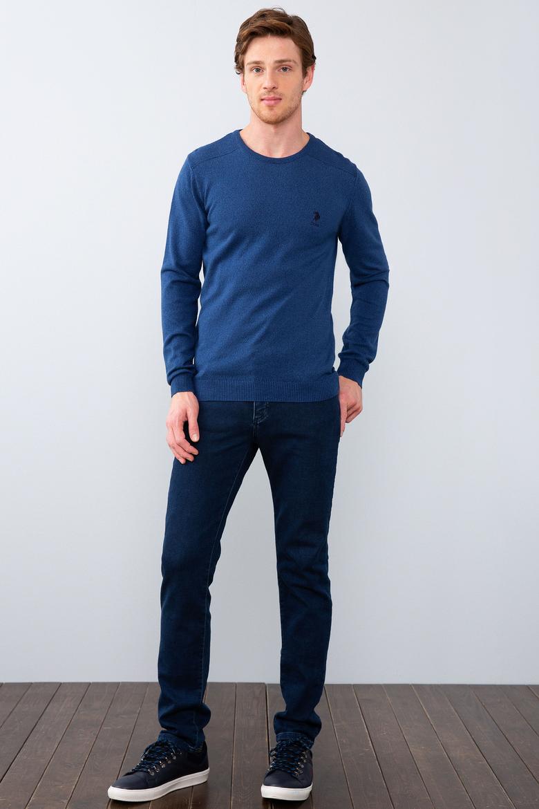 Erkek İndigo Bisiklet Yaka Basic Triko Kazak - 50206752010