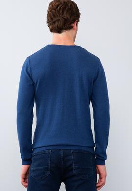 Erkek İndigo Bisiklet Yaka Basic Triko Kazak - 50206752010