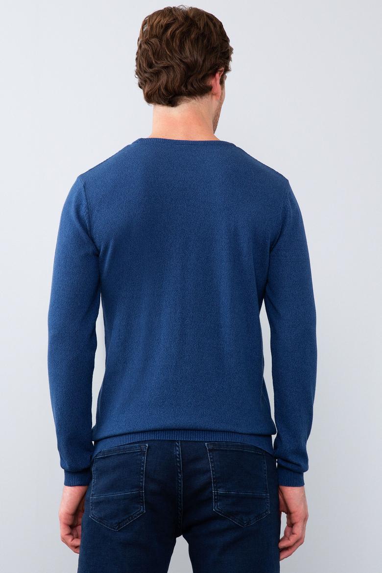 Erkek İndigo Bisiklet Yaka Basic Triko Kazak - 50206752010