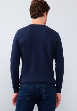 Erkek Lacivert Bisiklet Yaka Basic Triko Kazak - 50206752019