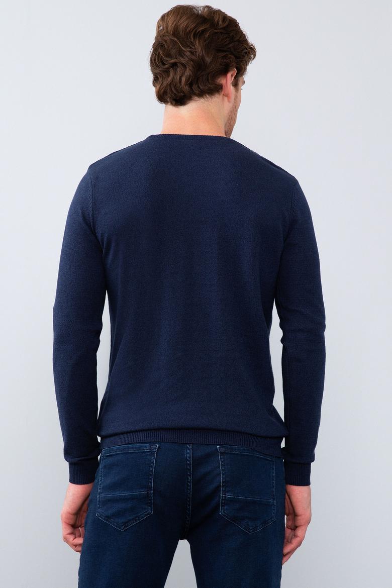 Erkek Lacivert Bisiklet Yaka Basic Triko Kazak - 50206752019