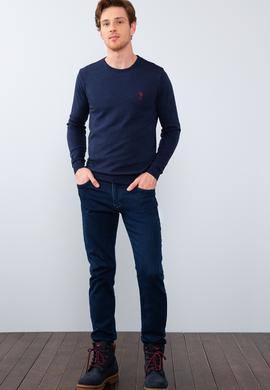 Erkek Lacivert Bisiklet Yaka Basic Triko Kazak - 50206752019