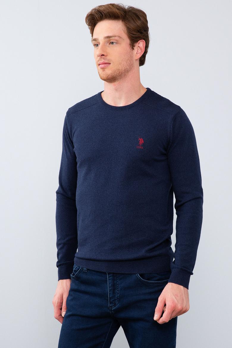 Erkek Lacivert Bisiklet Yaka Basic Triko Kazak