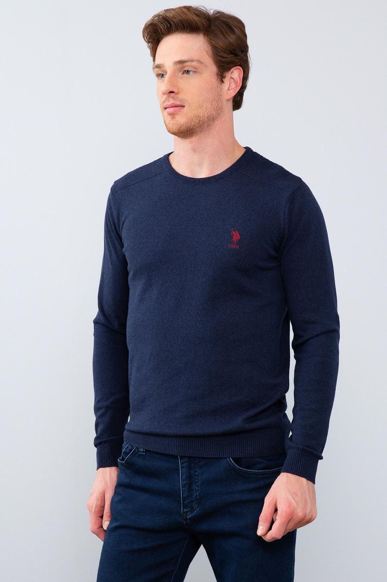 Erkek Lacivert Bisiklet Yaka Basic Triko Kazak