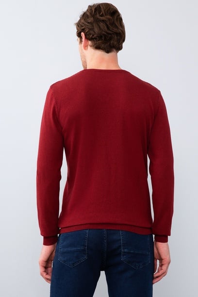 Erkek Bordo Basic Triko Kazak