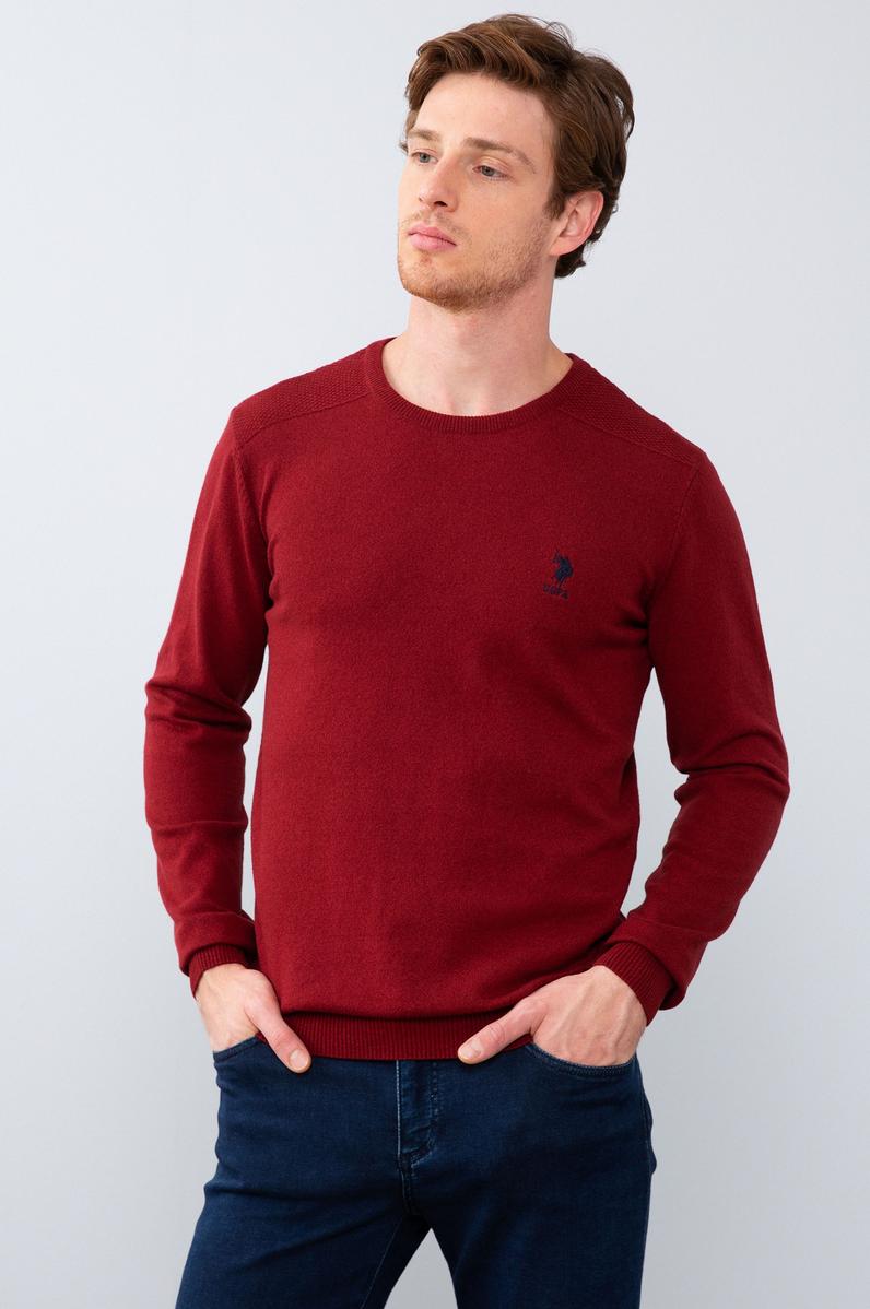 Erkek Bordo Basic Triko Kazak