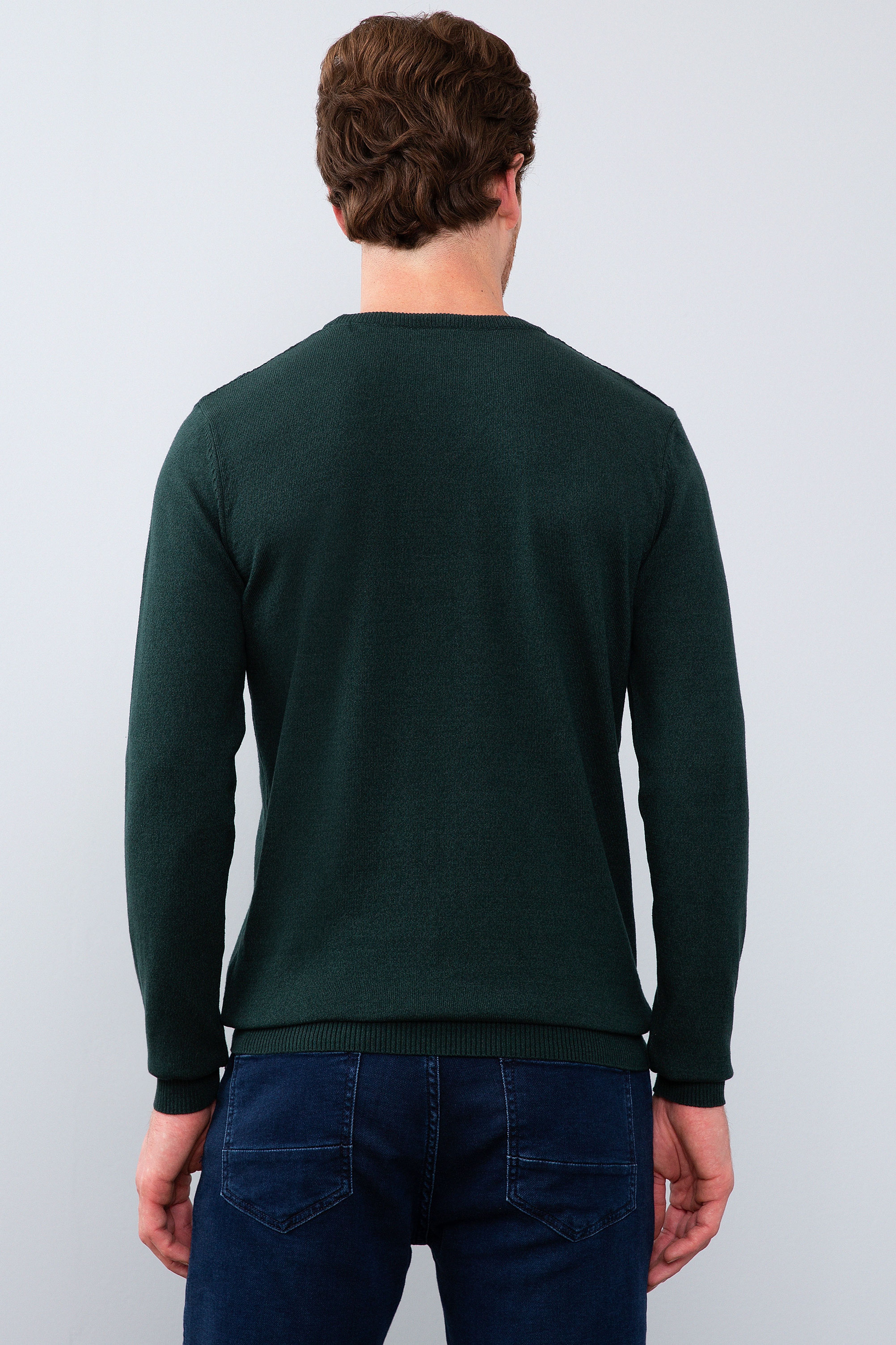 Erkek Yeşil Basic Kazak - Image 3